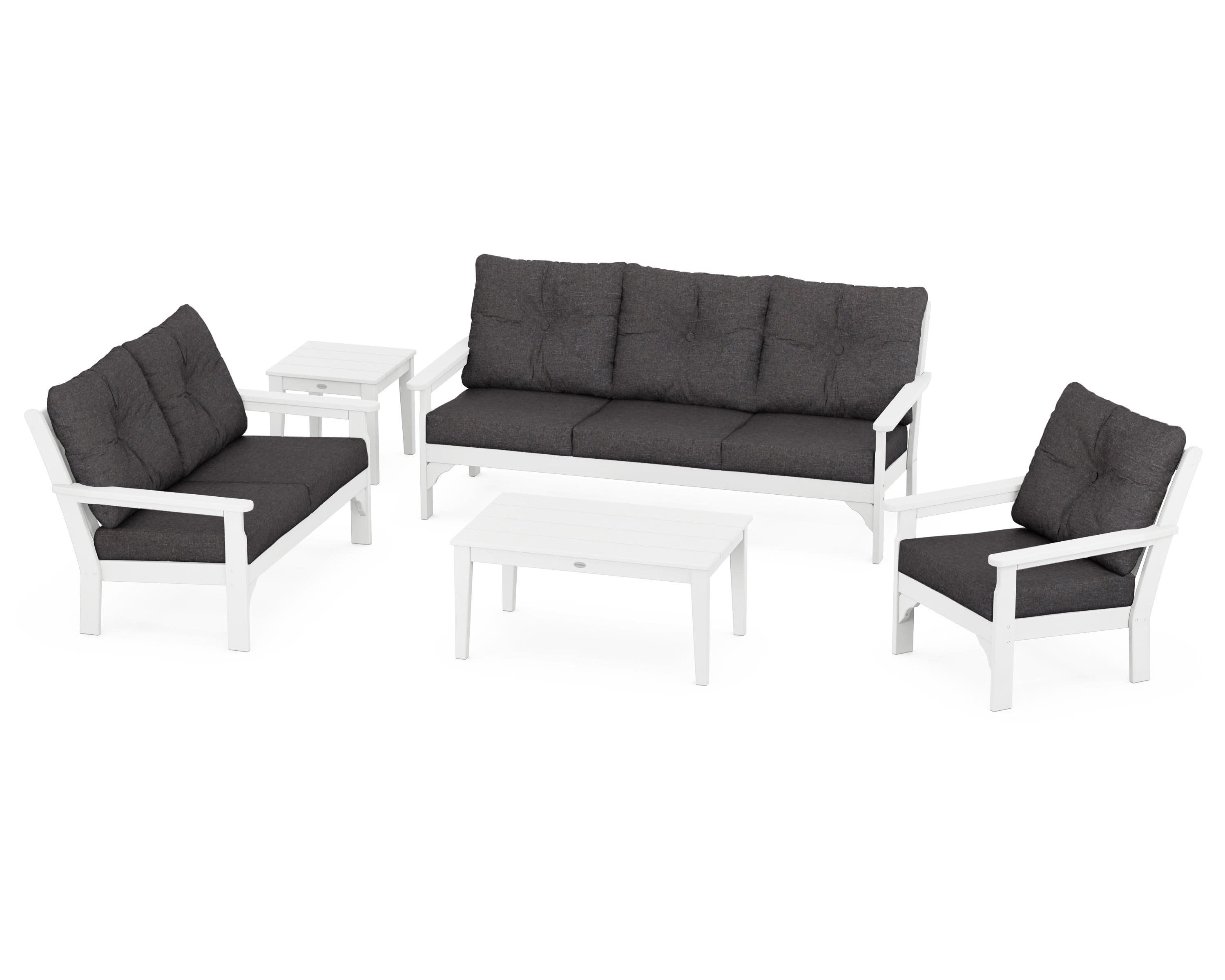 Vineyard 5 Piece Deep Seating Set in White / Ash Charcoal