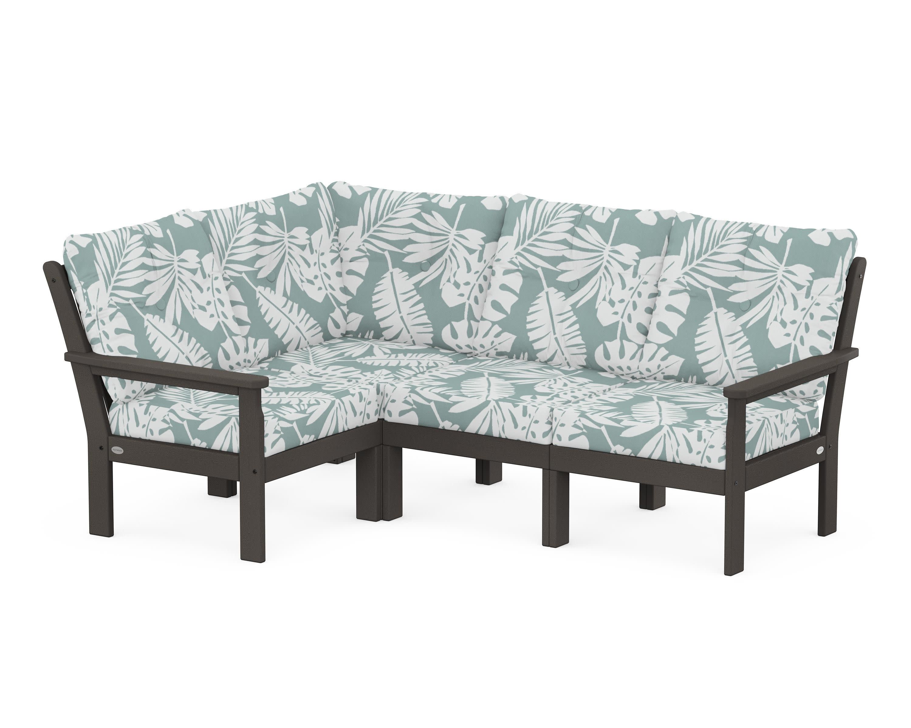 Vineyard 4-Piece Sectional in Vintage Coffee / Leaf Glacier Spa