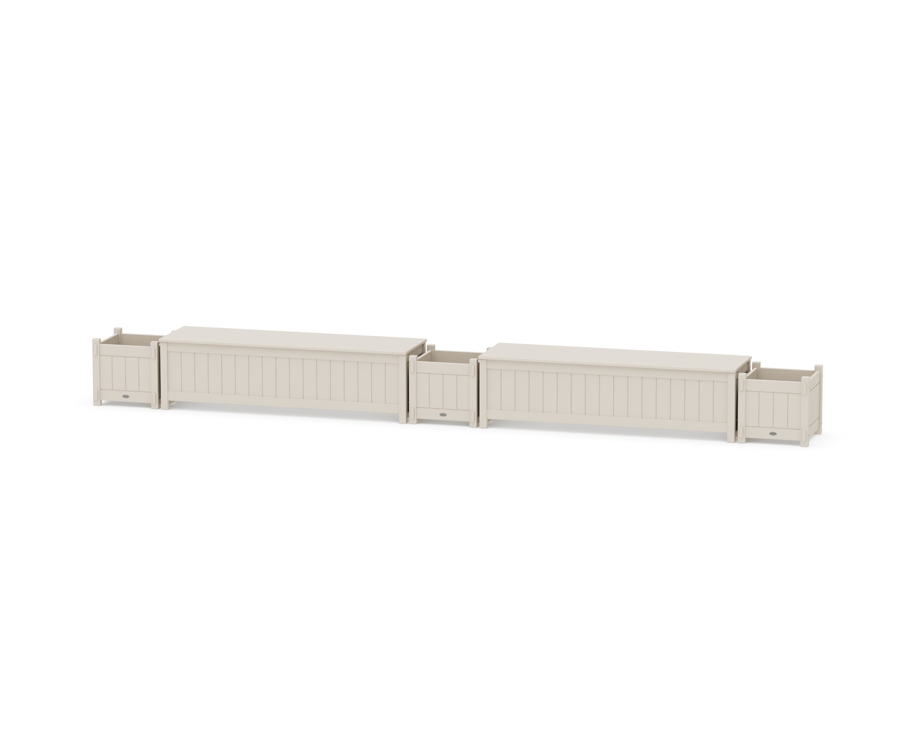 60" Vineyard Straight Double Planter Storage Bench Set in Sand