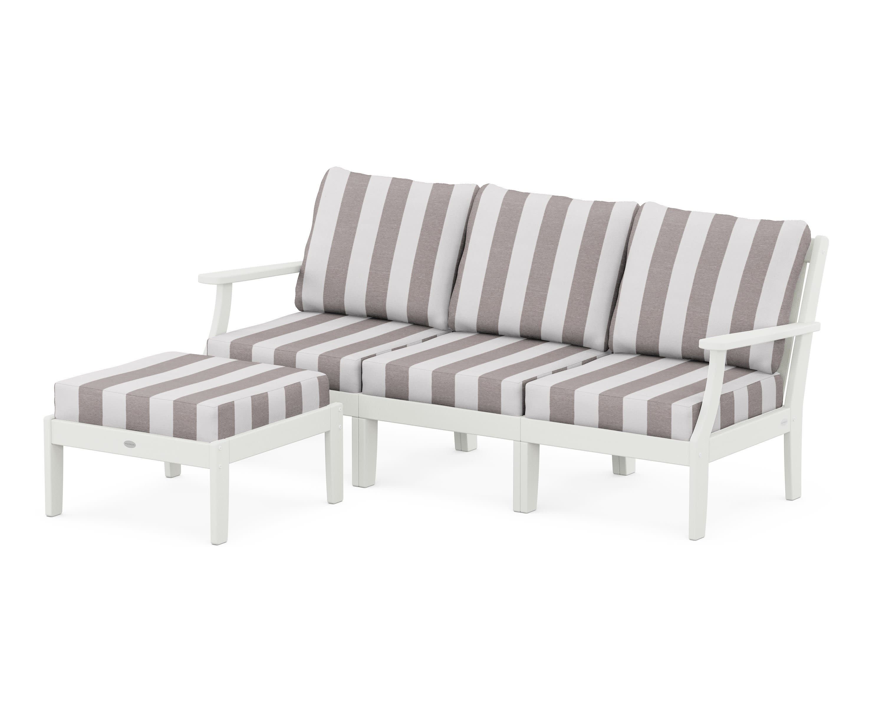 Braxton Modular 4-Piece Deep Seating Set with Ottoman in Vintage White / Cabana Stripe Grey Mist