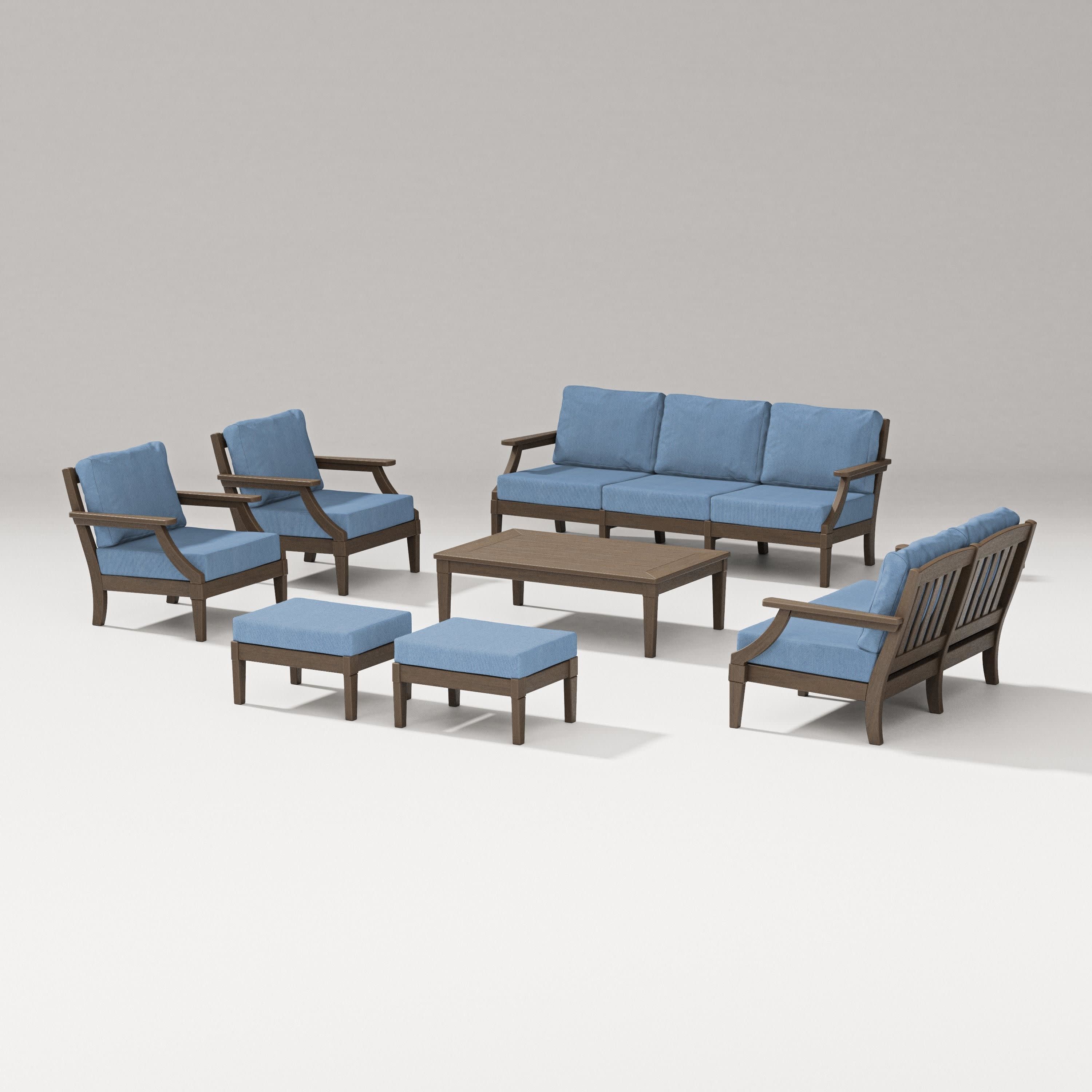 Estate 7-Piece Lounge Sofa Set in Kona / Sky Blue