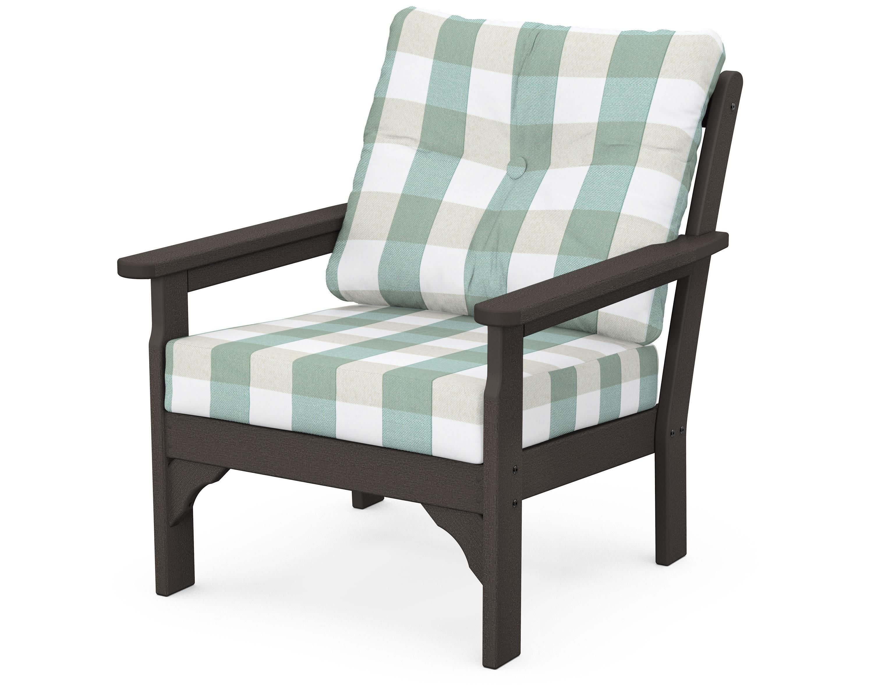 Vineyard Deep Seating Chair in Vintage Coffee / Buffalo Plaid Glacier Spa