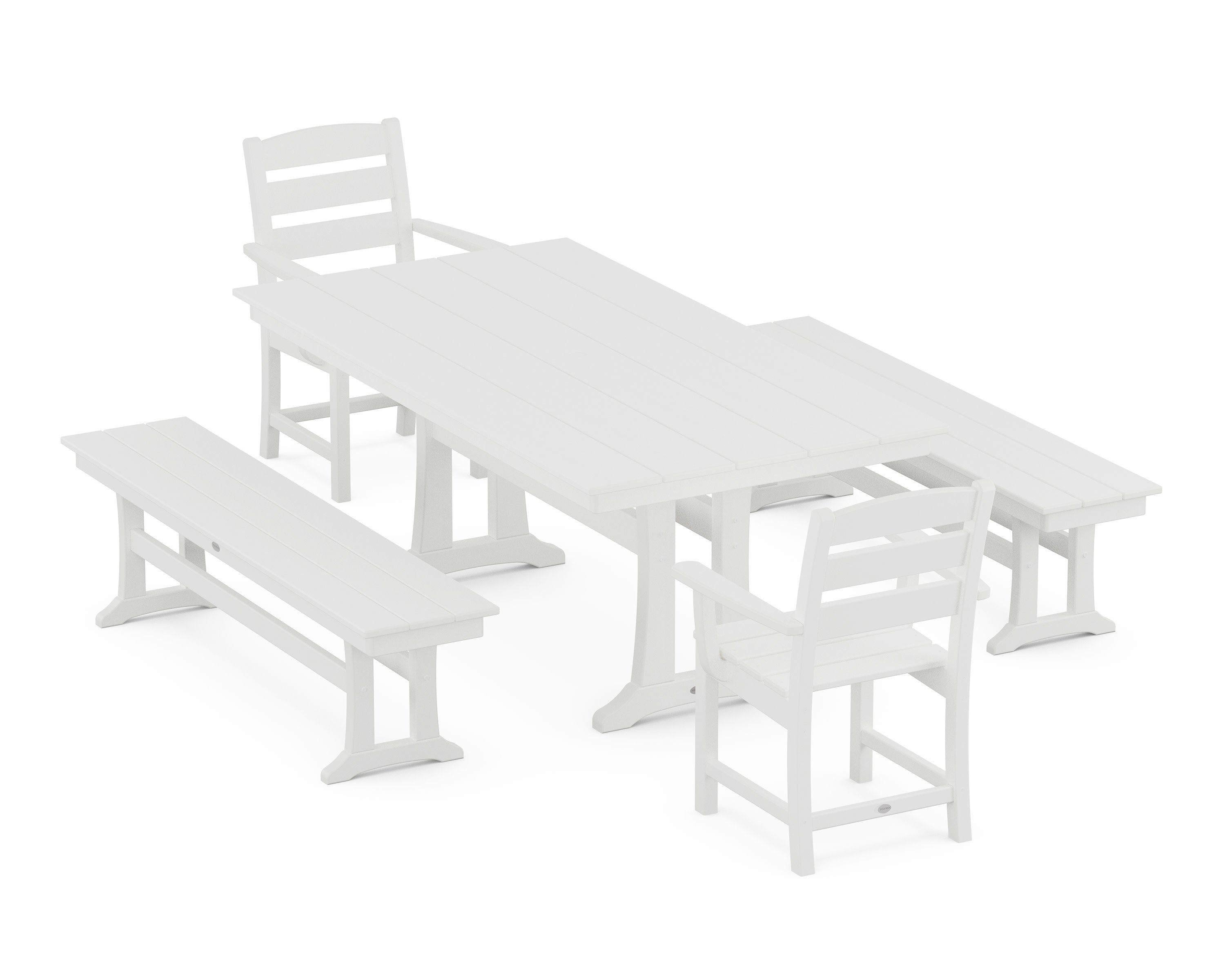 Lakeside 5-Piece Farmhouse Dining Set With Trestle Legs in White