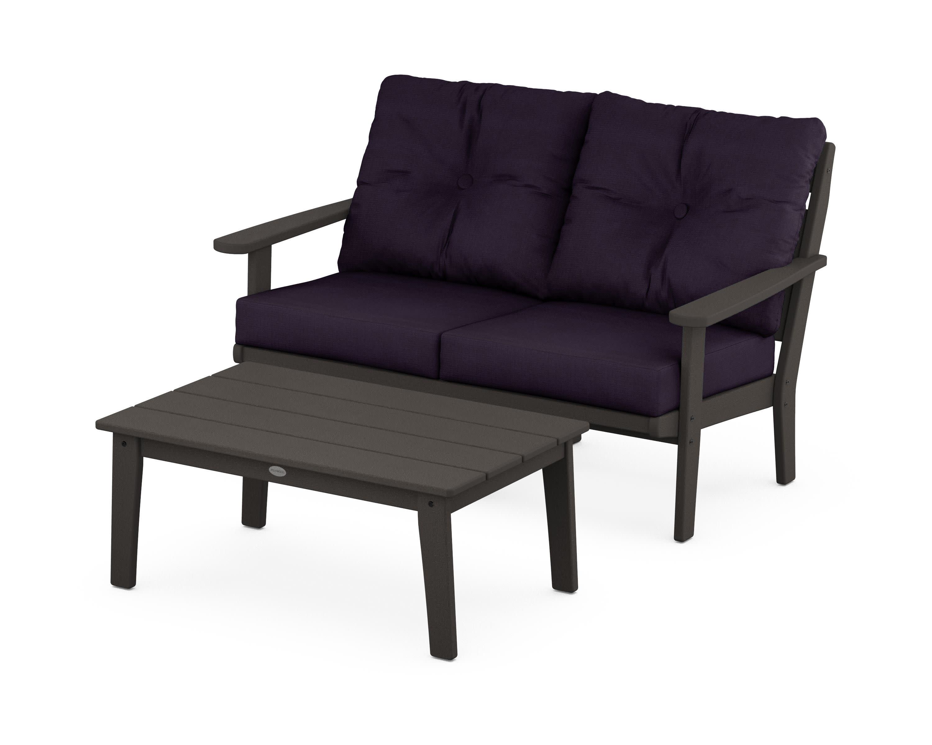 Lakeside 2-Piece Lounge Loveseat Set in Vintage Coffee / Navy Linen