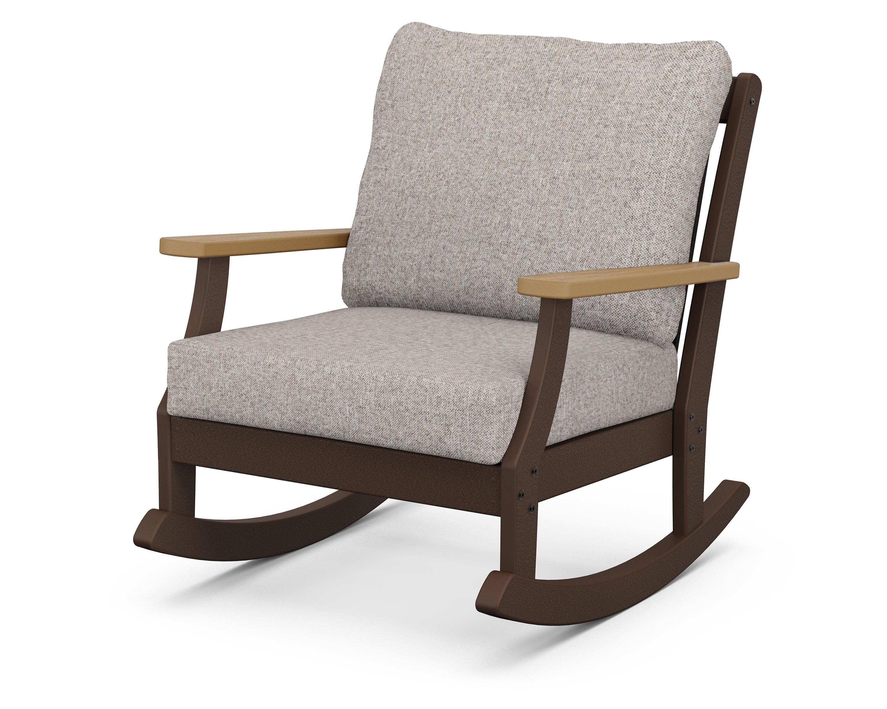 Braxton Deep Seating Rocking Chair in Mahogany / Natural / Weathered Tweed