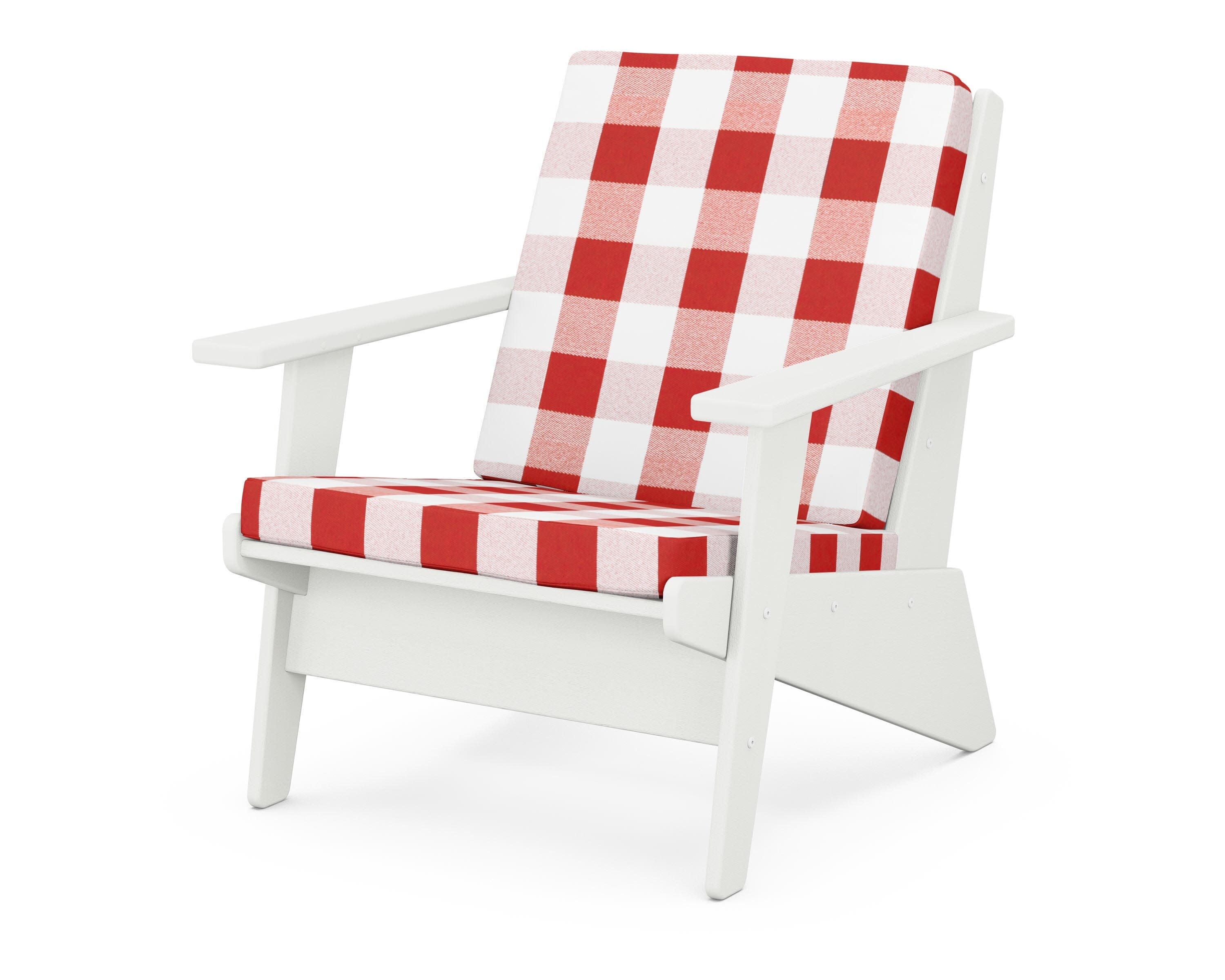 Riviera Modern Lounge Chair in Vintage White / Buffalo Plaid Crimson