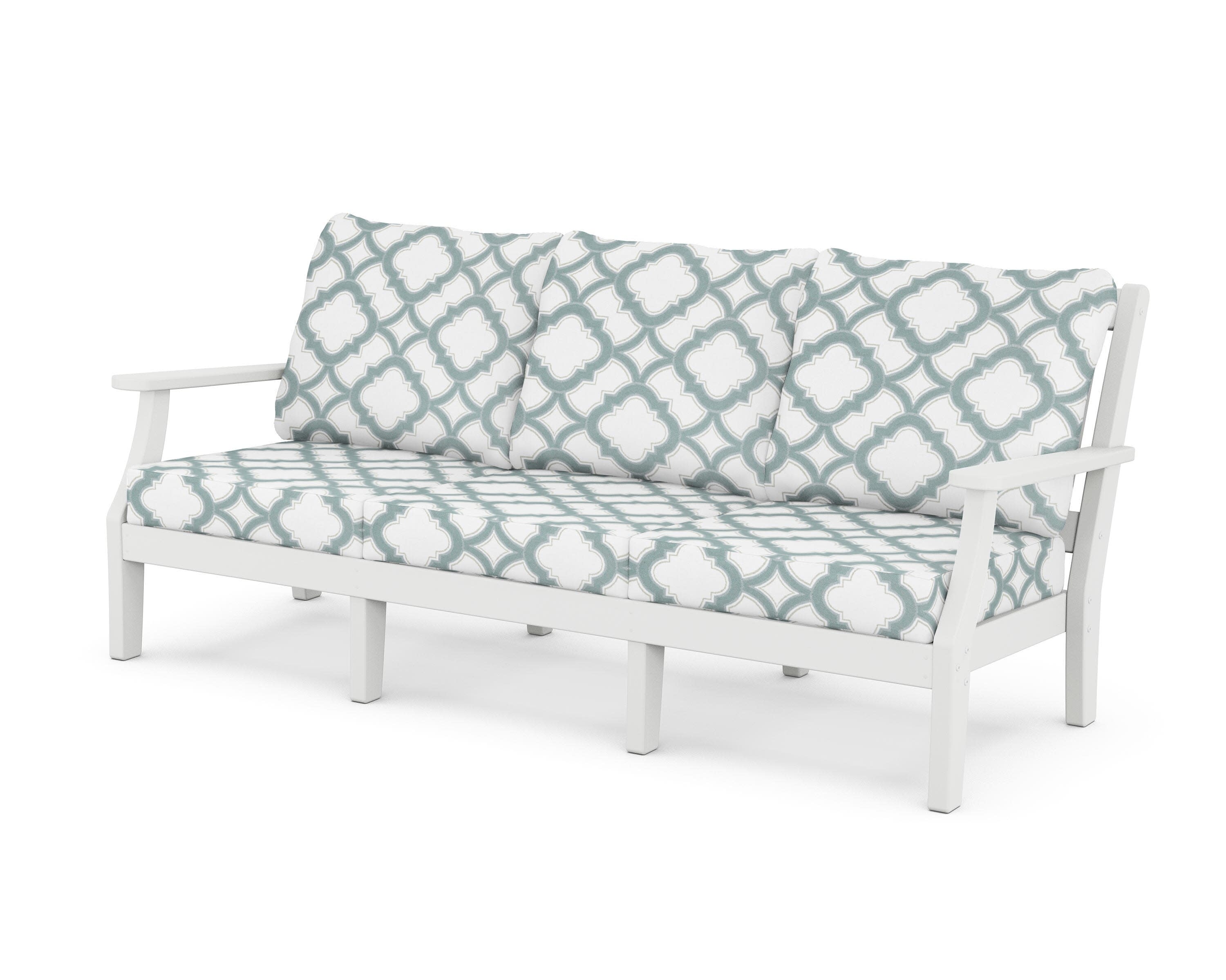 Chinoiserie Deep Seating Sofa in White / Trellis Glacier Spa