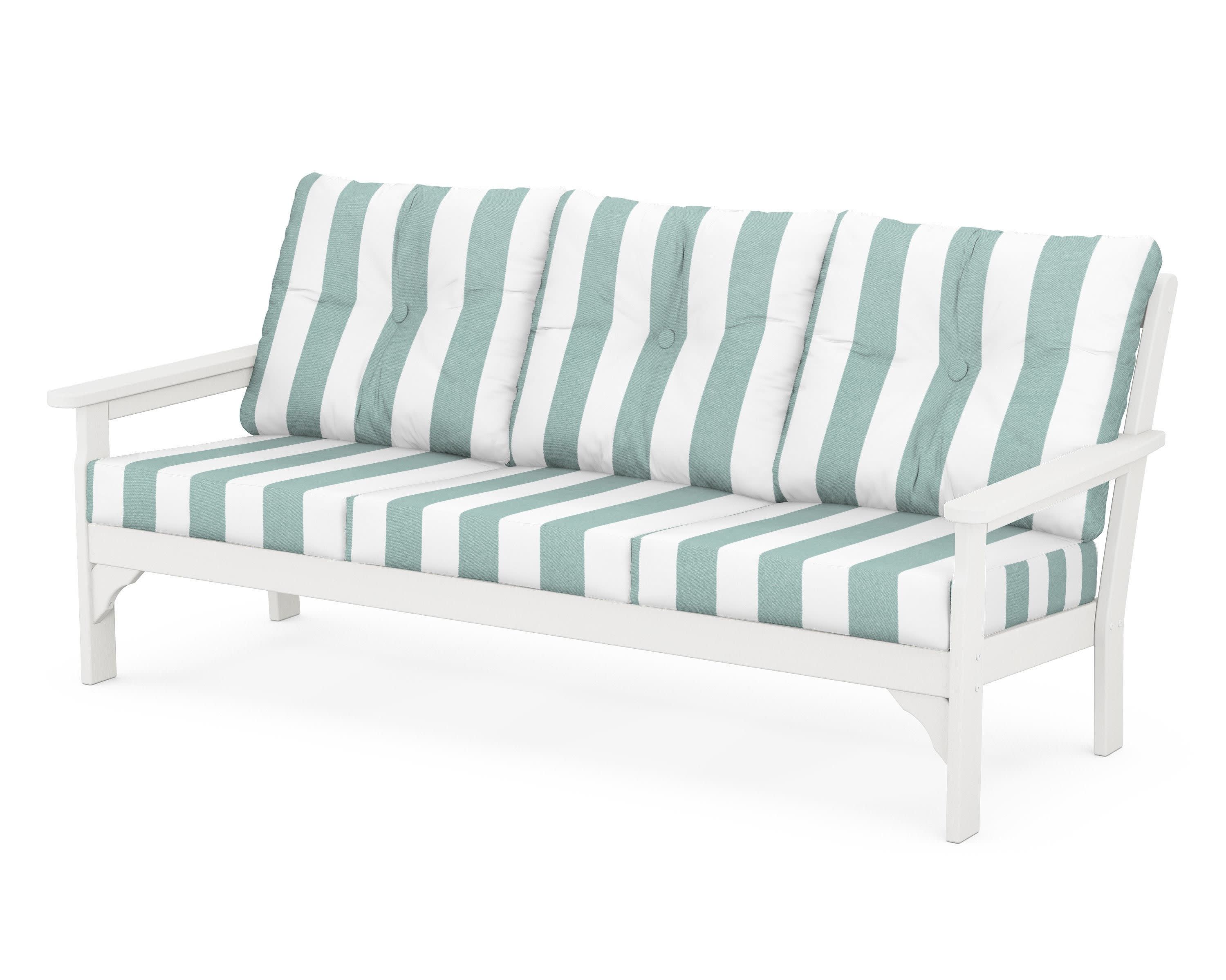 Vineyard Deep Seating Sofa in White / Cabana Stripe Glacier Spa