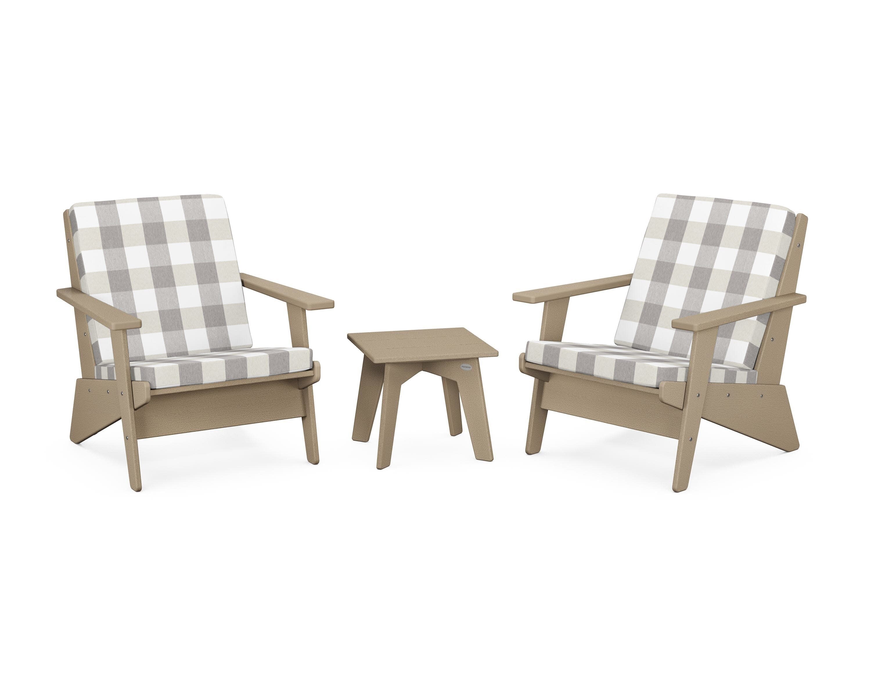 Riviera Modern Lounge 3-Piece Set in Vintage Sahara / Buffalo Plaid Grey Mist