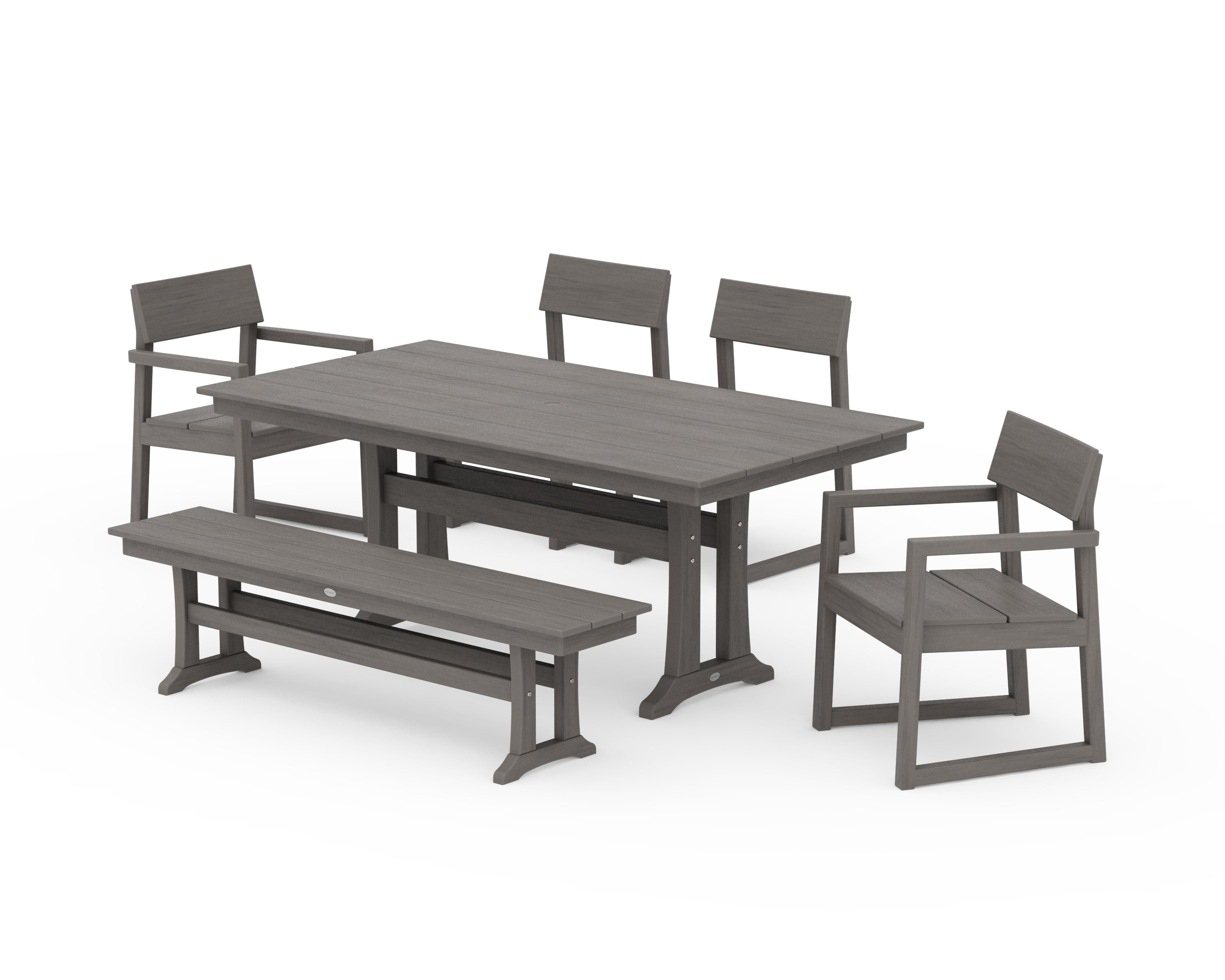EDGE 6-Piece Farmhouse Dining Set With Trestle Legs in Driftwood
