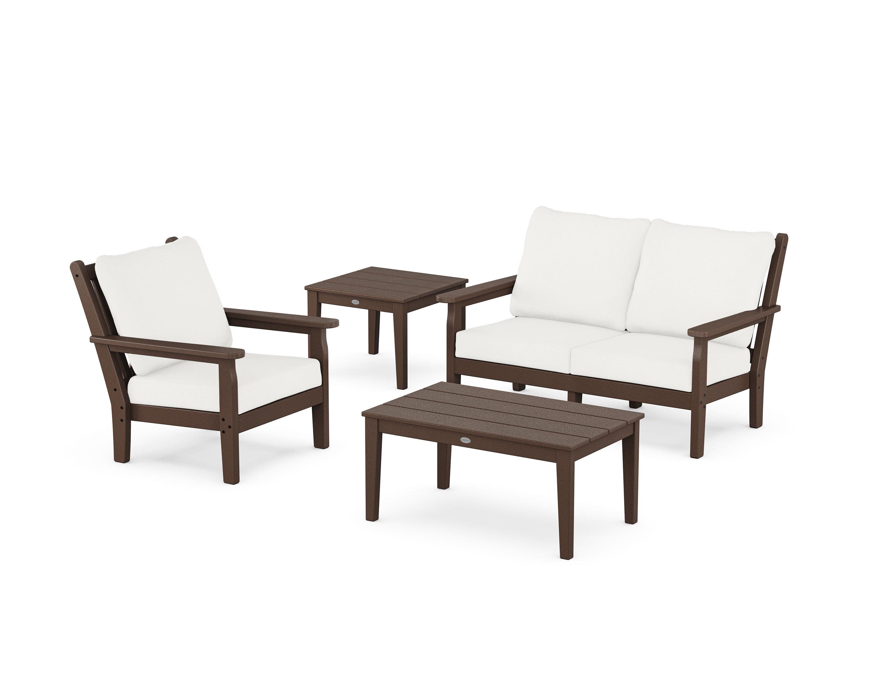 Chippendale 4-Piece Deep Seating Set in Mahogany / Natural Linen