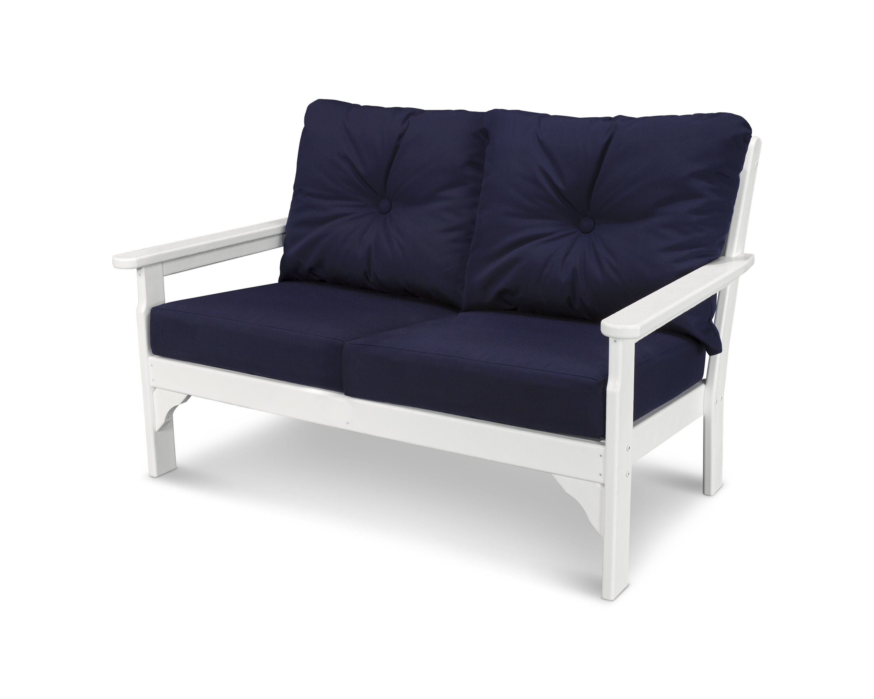 Vineyard Deep Seating Loveseat in White / Navy