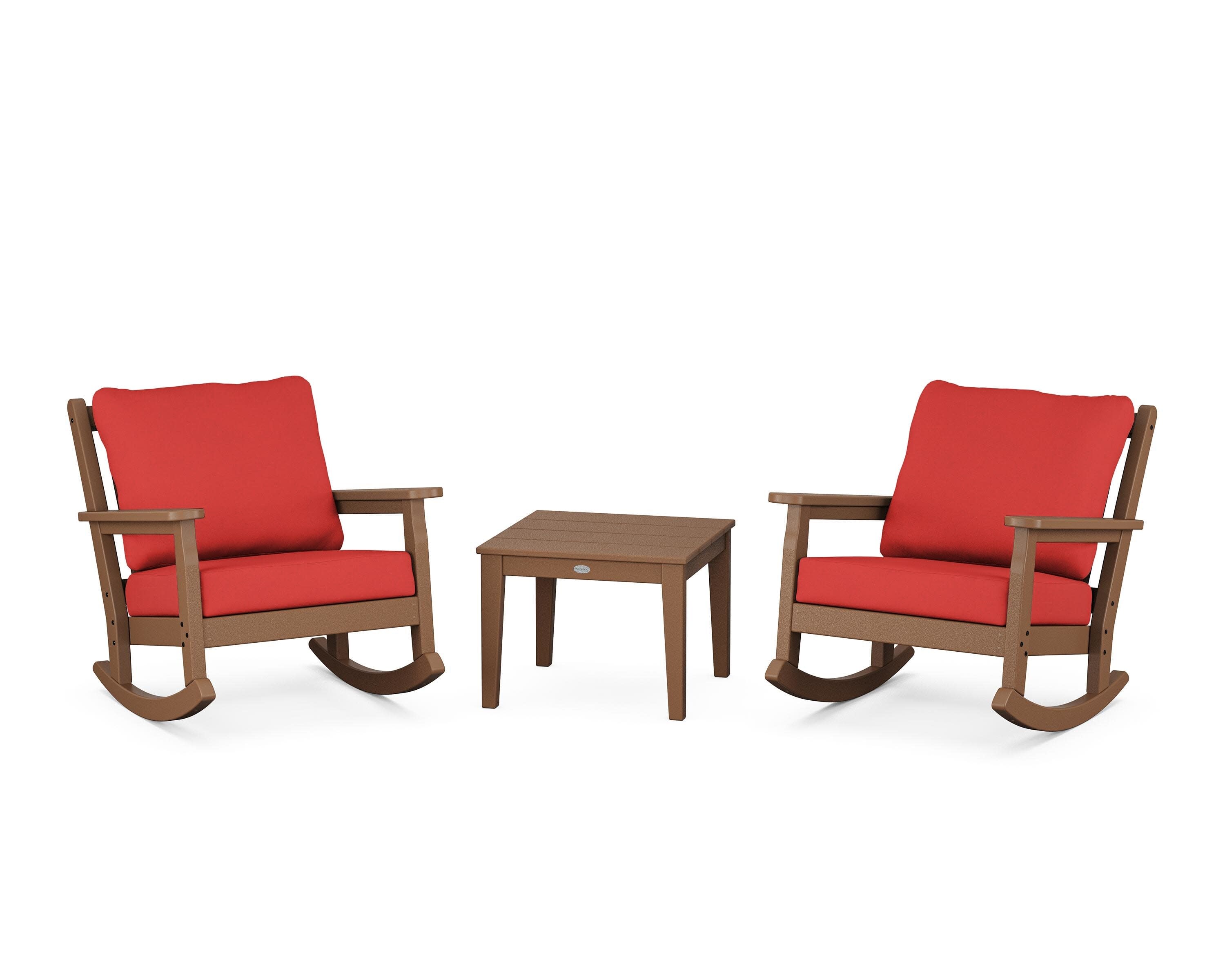 Chippendale 3-Piece Deep Seating Rocker Set in Teak / Crimson Linen