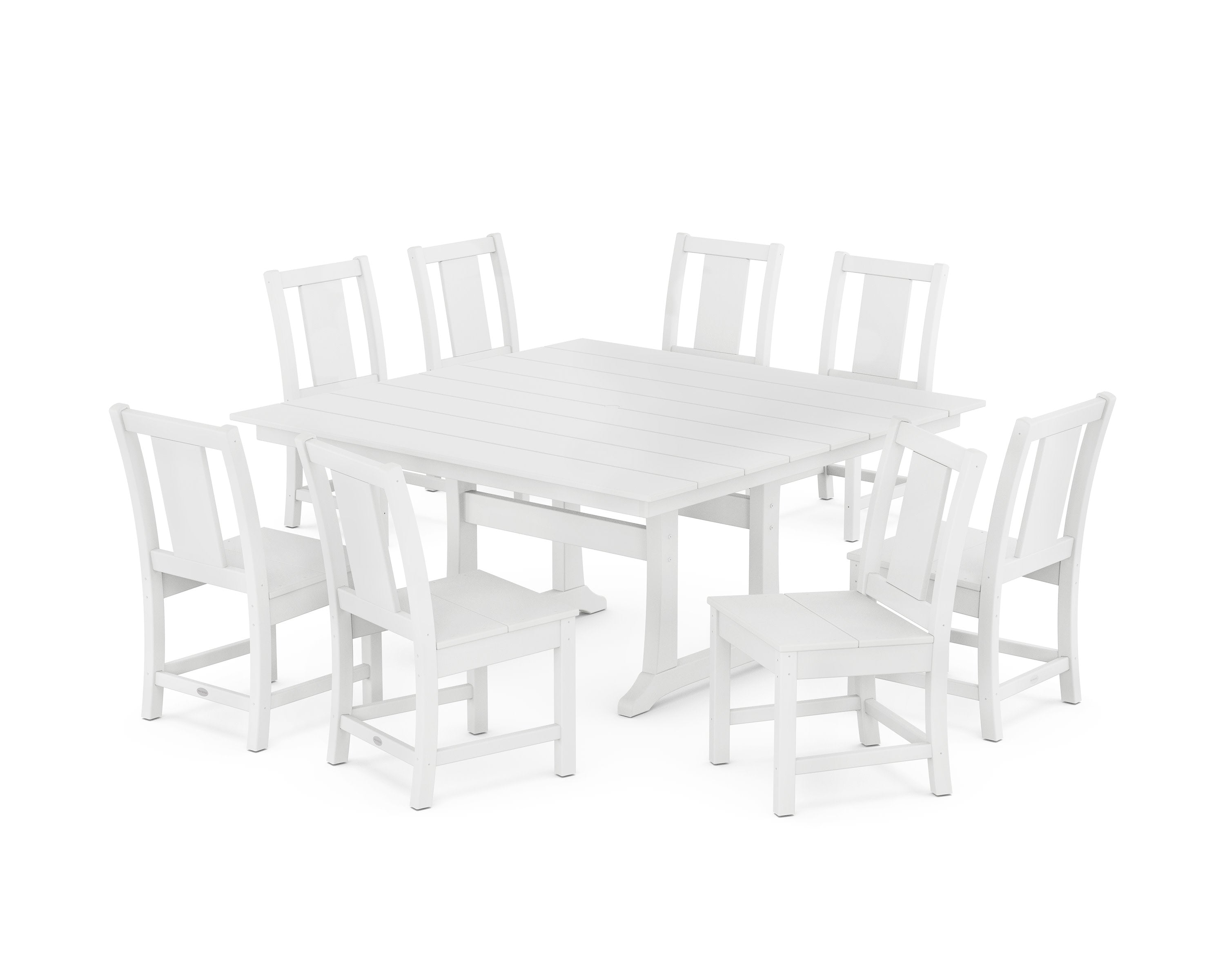 Prairie Side Chair 9-Piece Square Farmhouse Dining Set with Trestle Legs in White