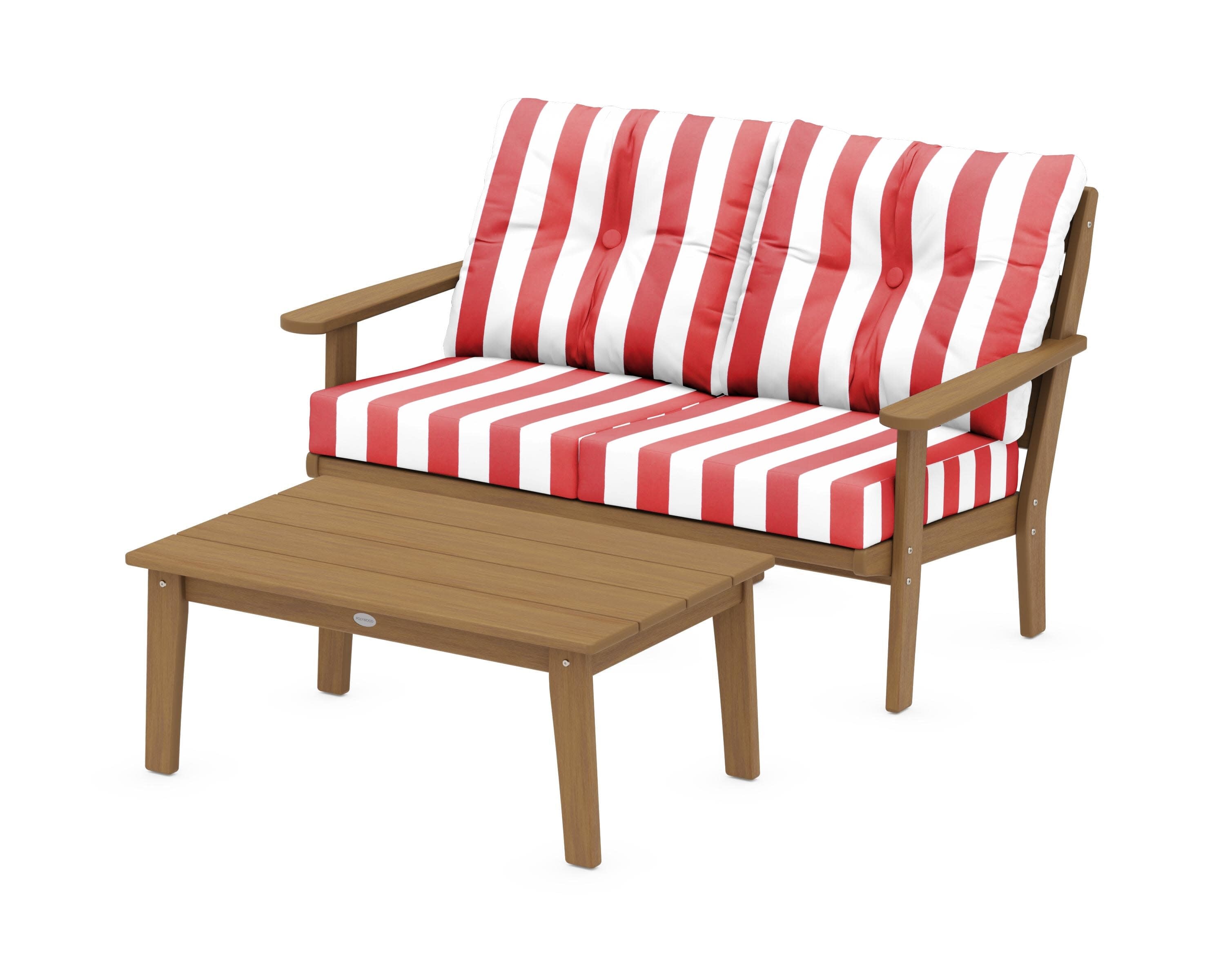 Lakeside 2-Piece Lounge Loveseat Set in Natural / Cabana Stripe Crimson