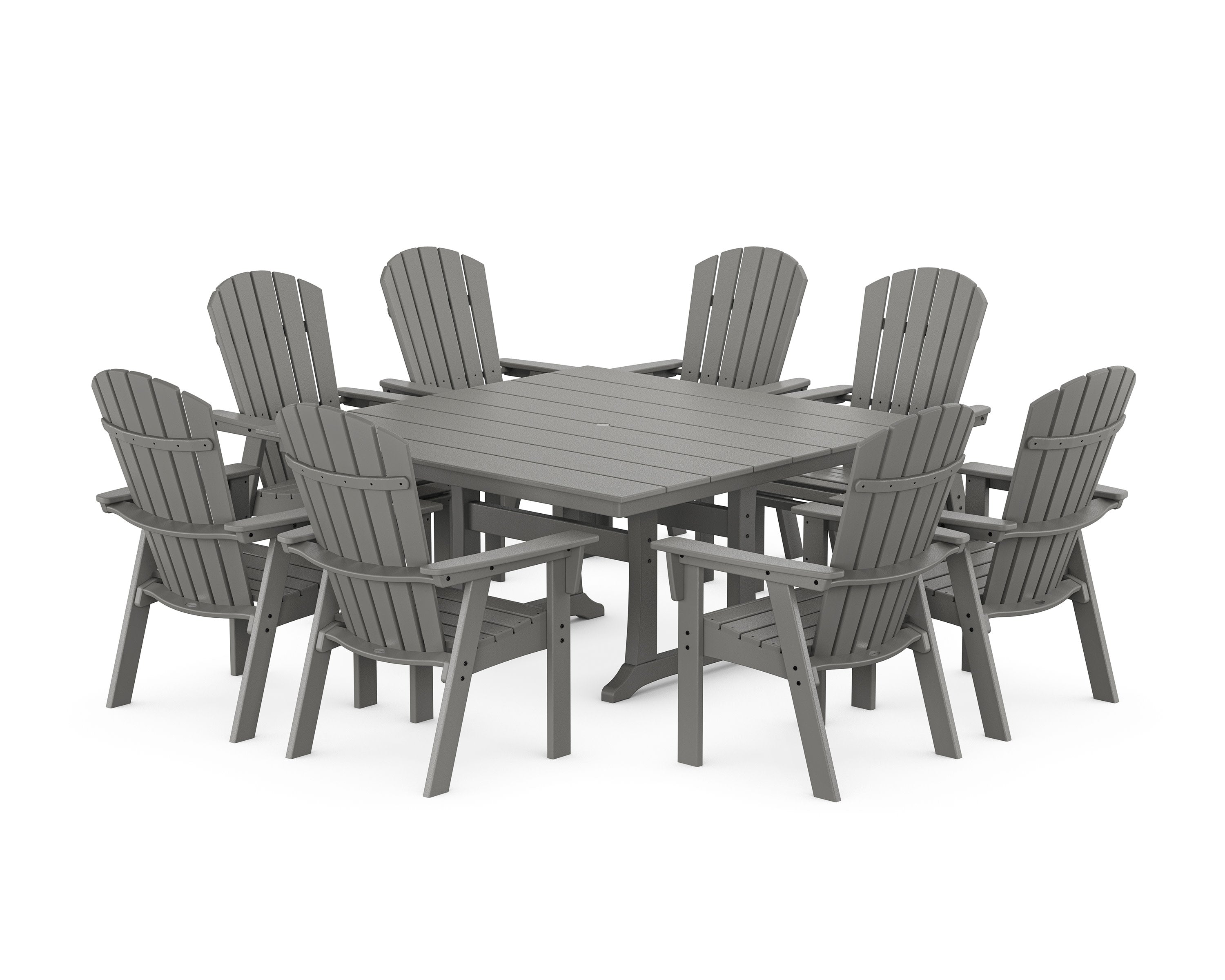 Nautical Curveback Adirondack 9-Piece Square Dining Set with Trestle Legs in Slate Grey