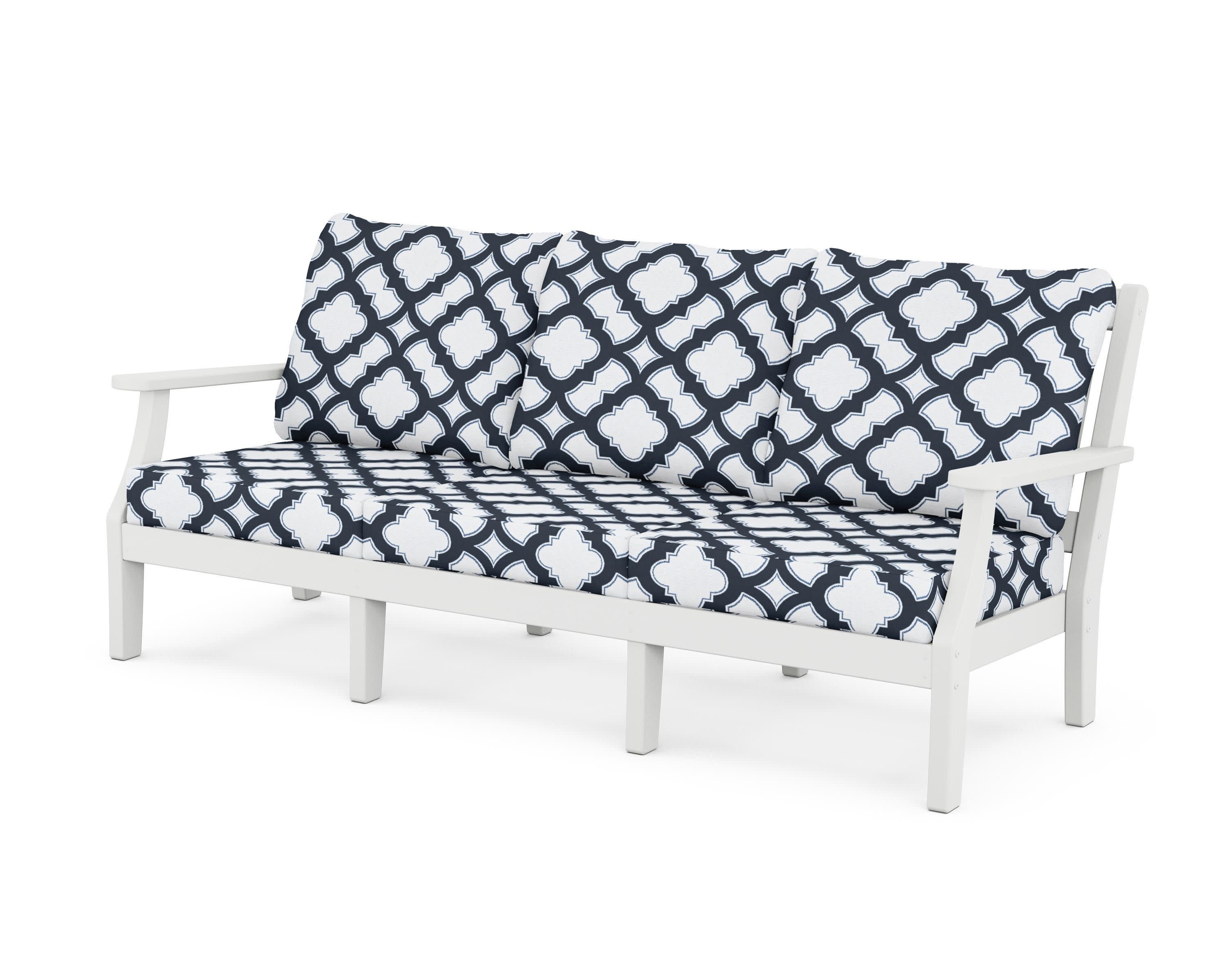 Chinoiserie Deep Seating Sofa in White / Trellis Marine Indigo