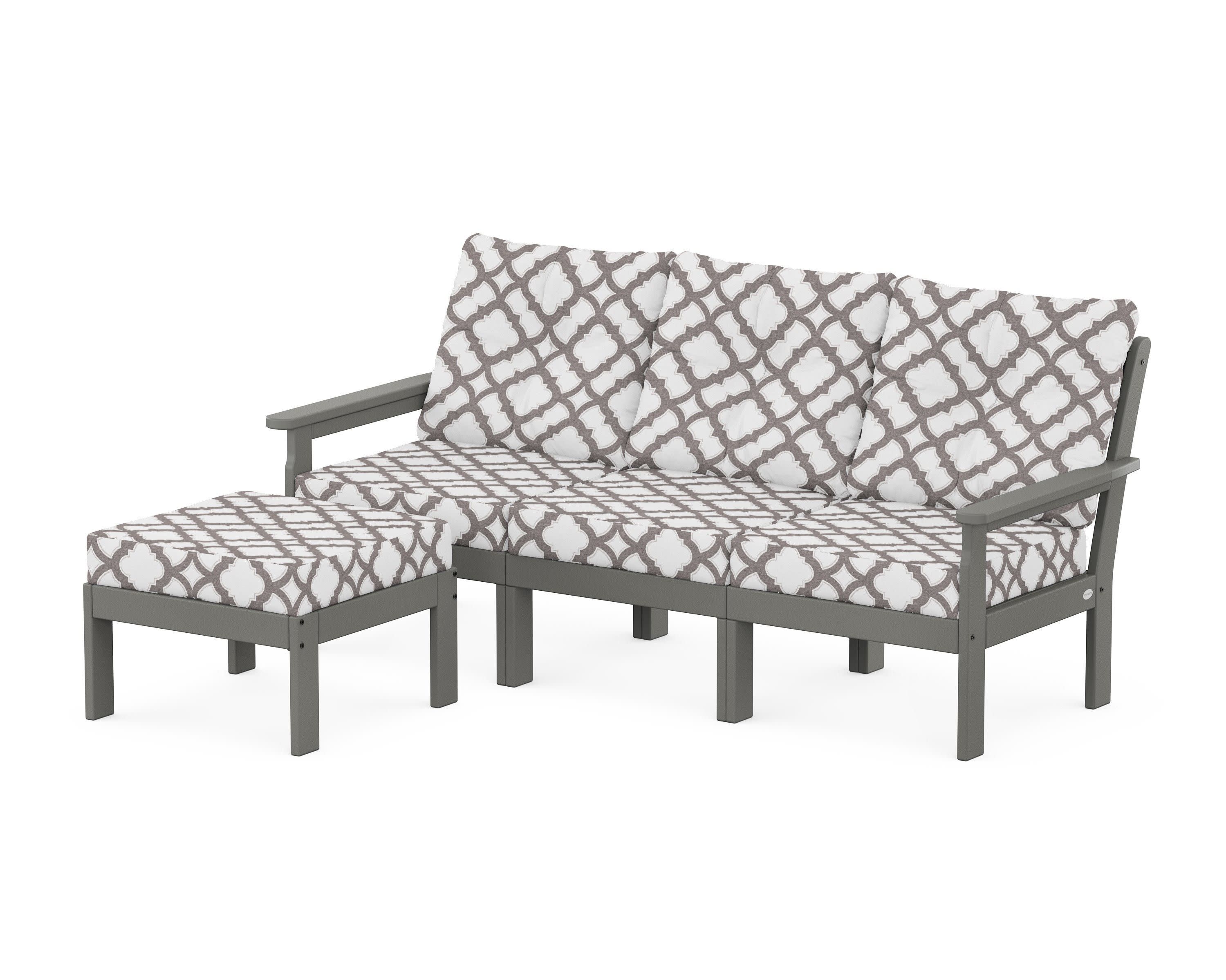 Vineyard 4-Piece Sectional with Ottoman in Slate Grey / Trellis Grey Mist