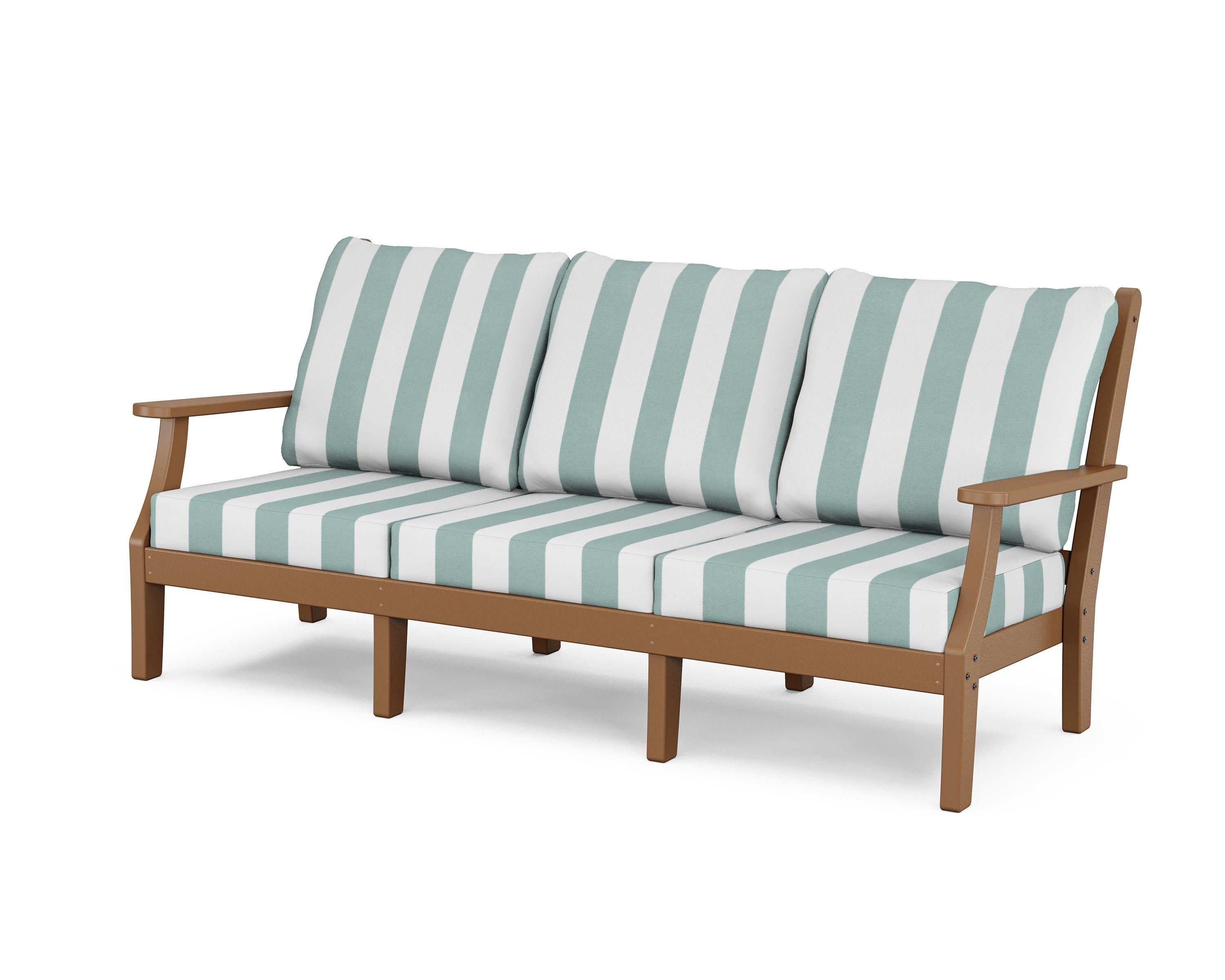 Wovendale Deep Seating Sofa in Teak / Cabana Stripe Glacier Spa