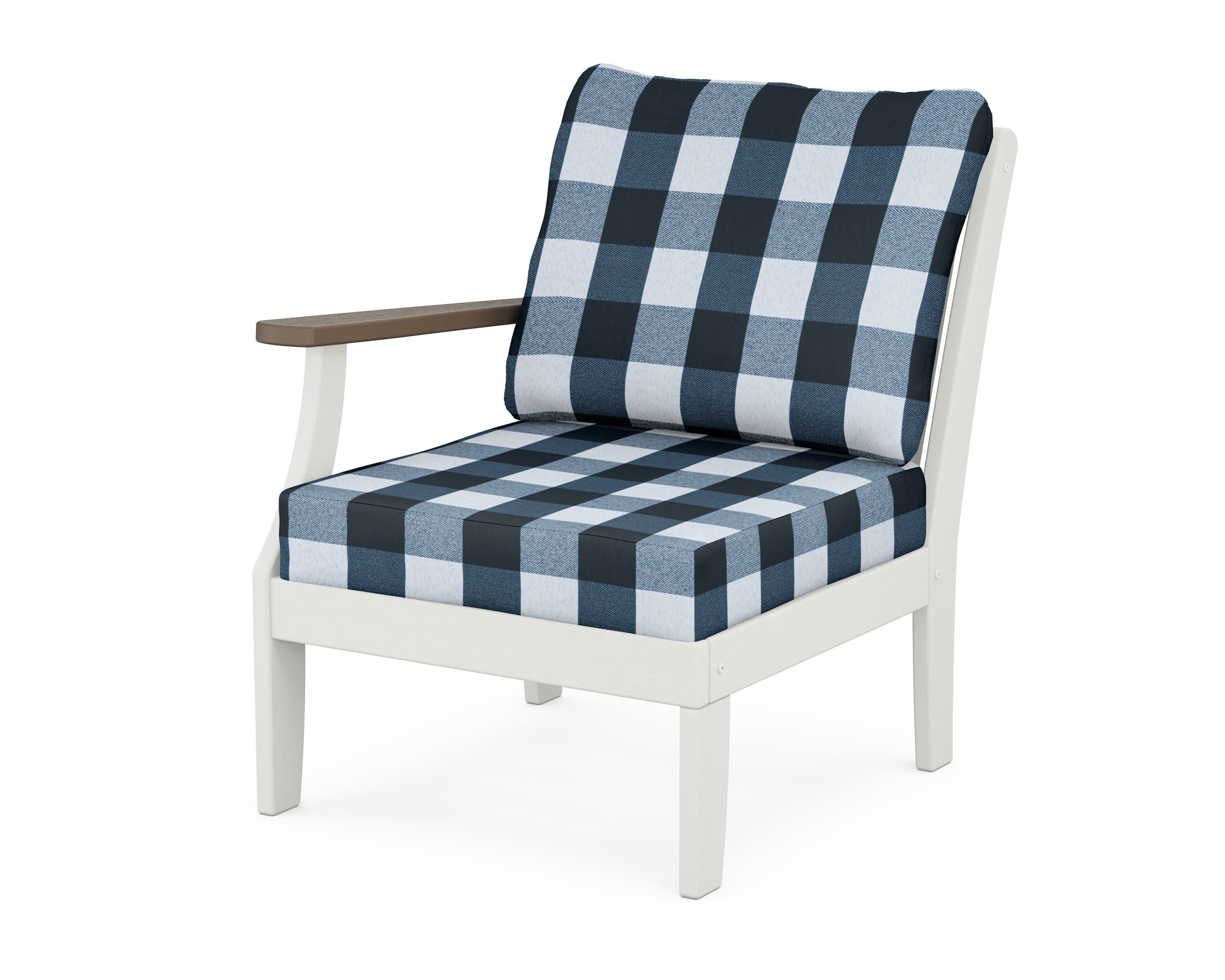 Braxton Modular Left Arm Chair in White / Kona / Buffalo Plaid Marine Indigo