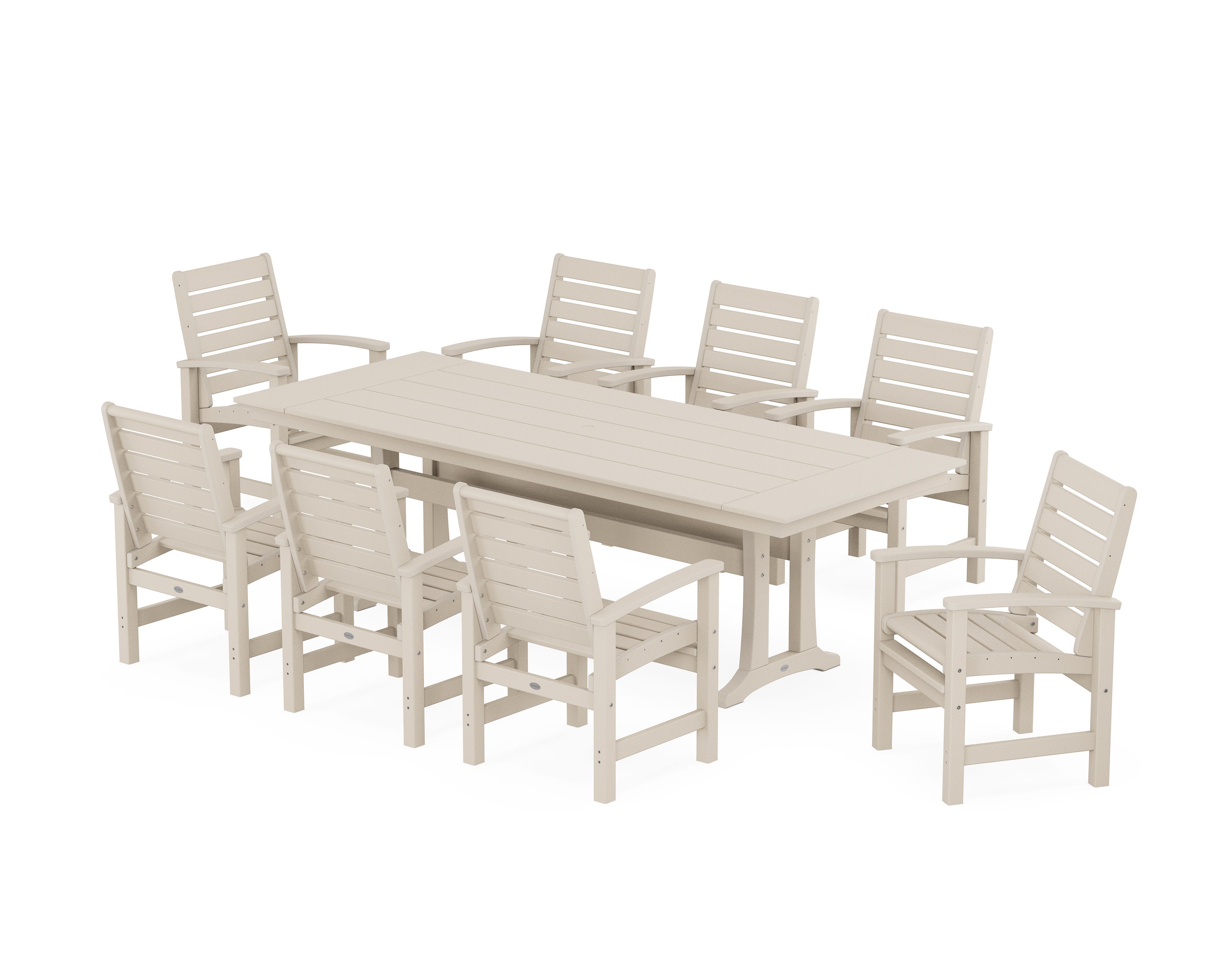 Signature 9-Piece Farmhouse Dining Set with Trestle Legs in Sand