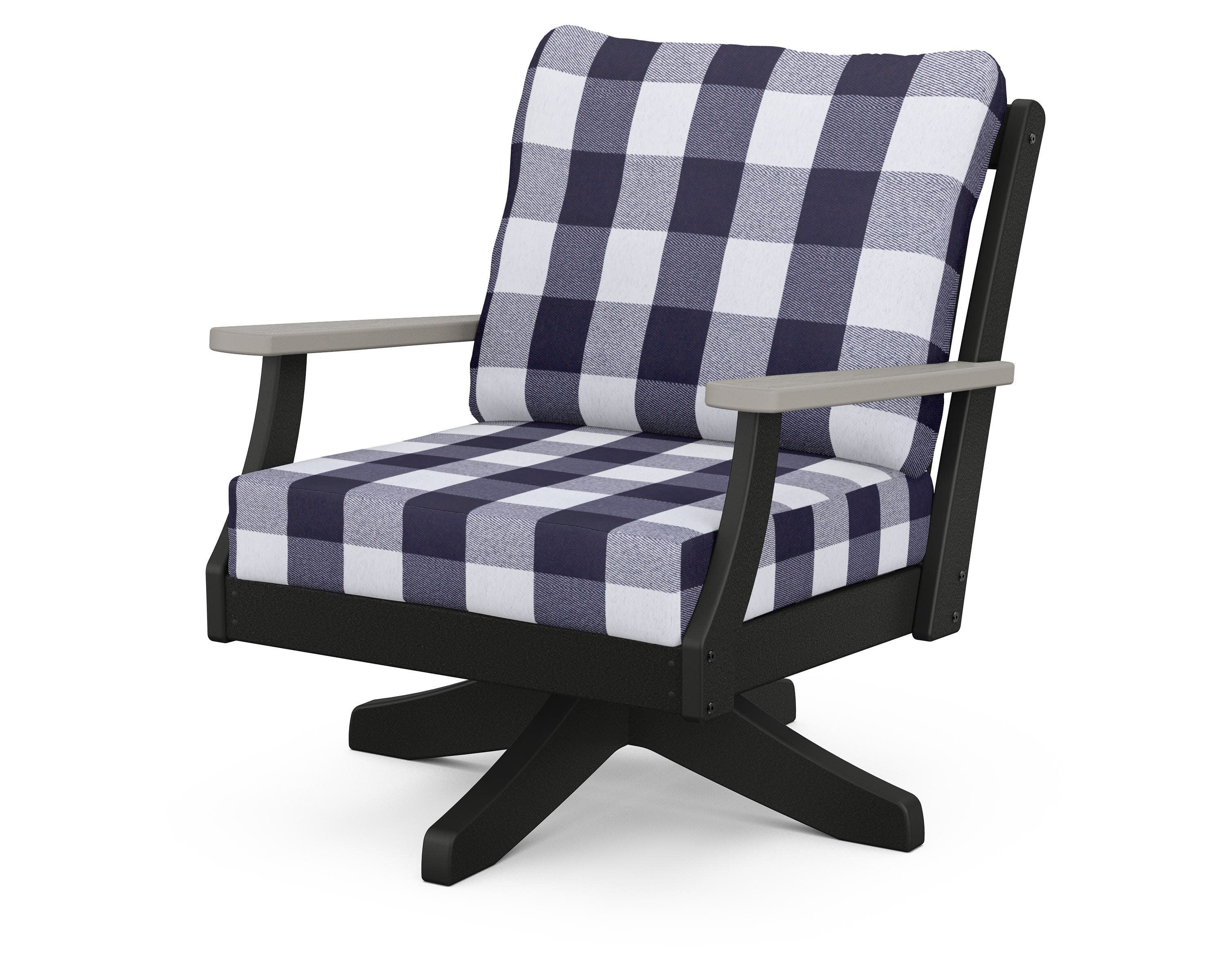 Braxton Deep Seating Swivel Chair in Black / Driftwood / Buffalo Plaid Navy