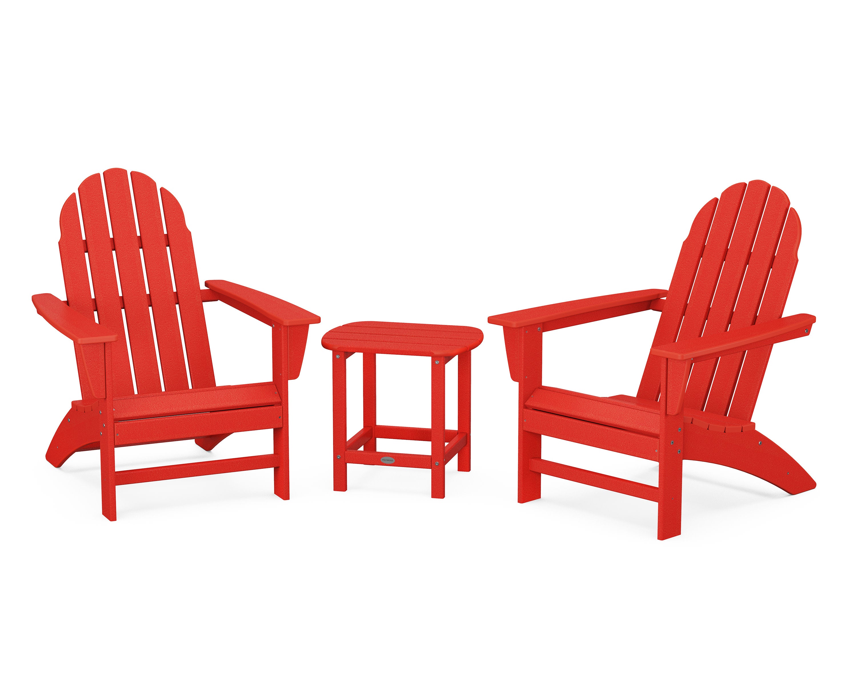 Vineyard 3-Piece Adirondack Set with South Beach 18" Side Table in Sunset Red