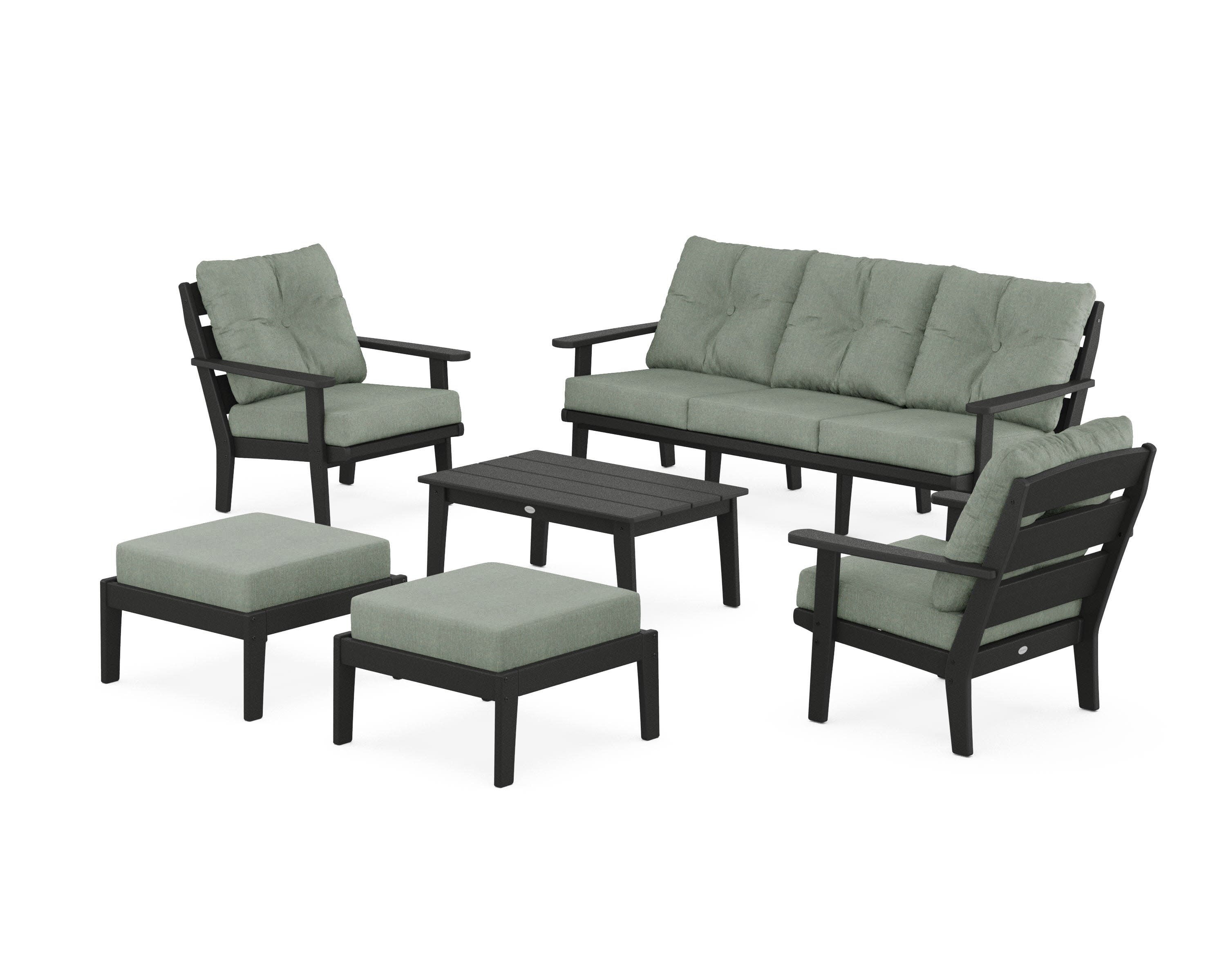 Lakeside 6-Piece Lounge Sofa Set in Black / Cast Sage