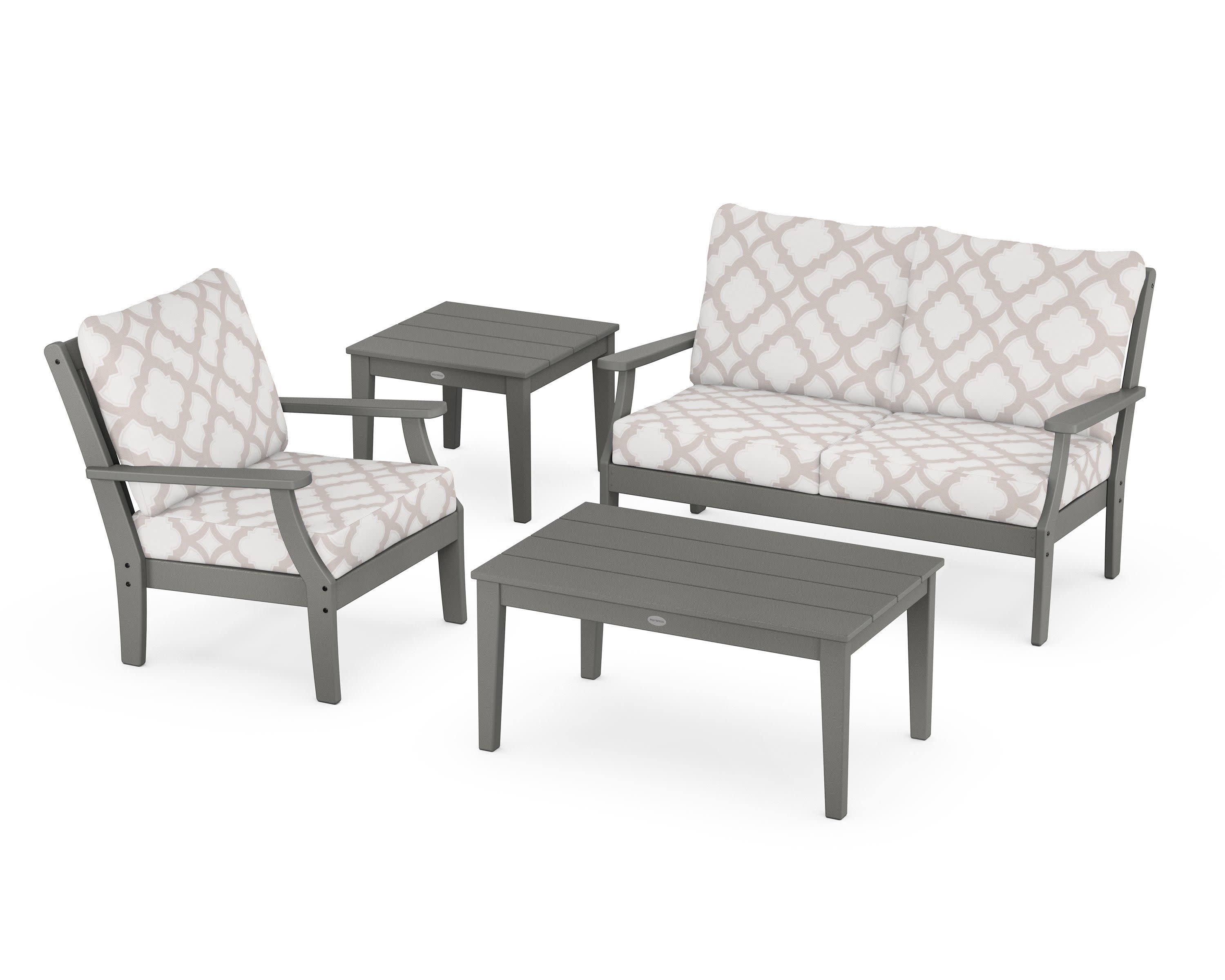 Braxton 4-Piece Deep Seating Set in Slate Grey / Trellis Dune Burlap