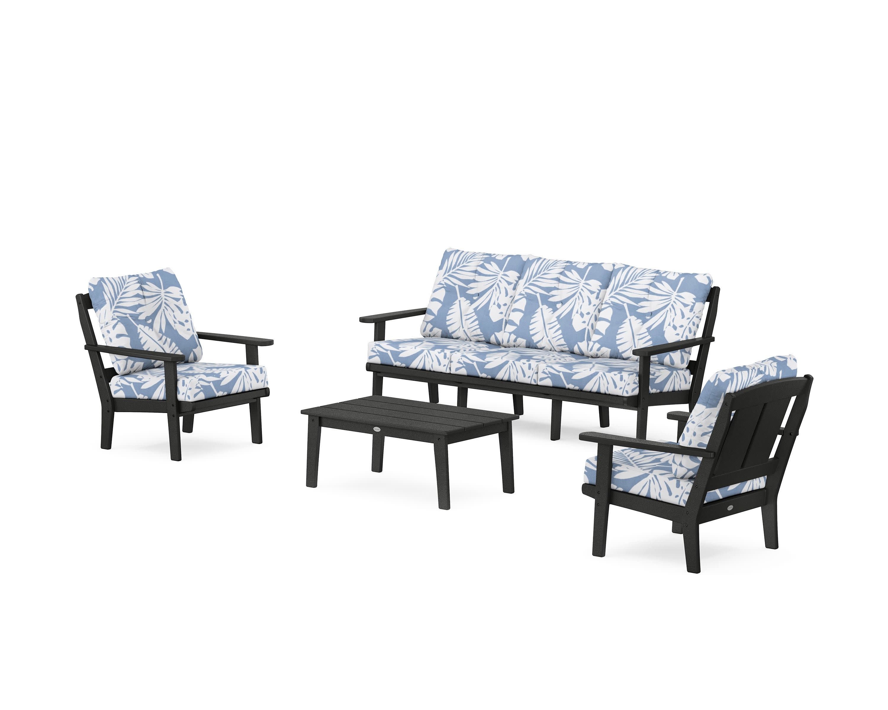 Mission 4-Piece Deep Seating Set with Sofa in Black / Leaf Sky Blue