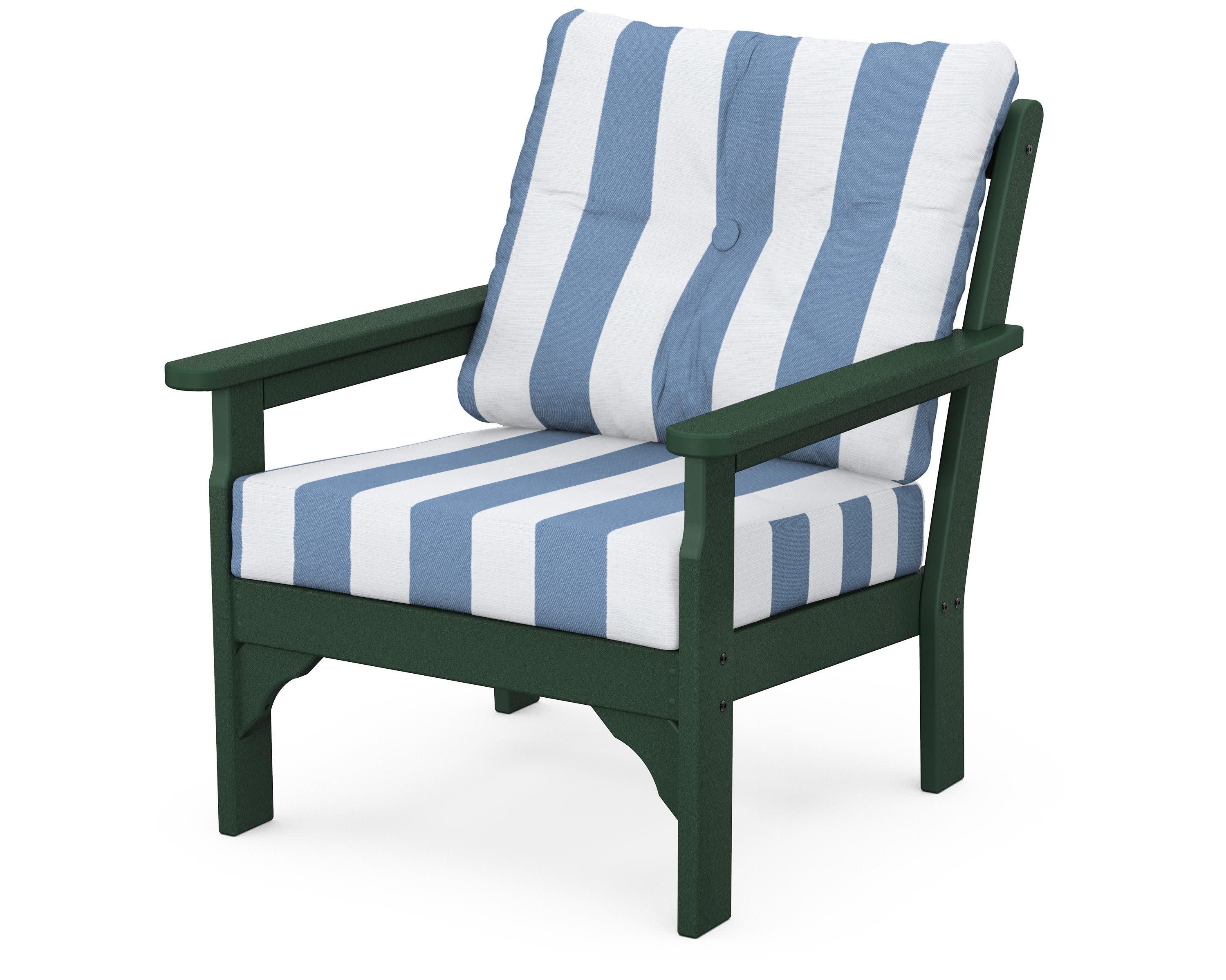 Vineyard Deep Seating Chair in Green / Cabana Stripe Sky Blue