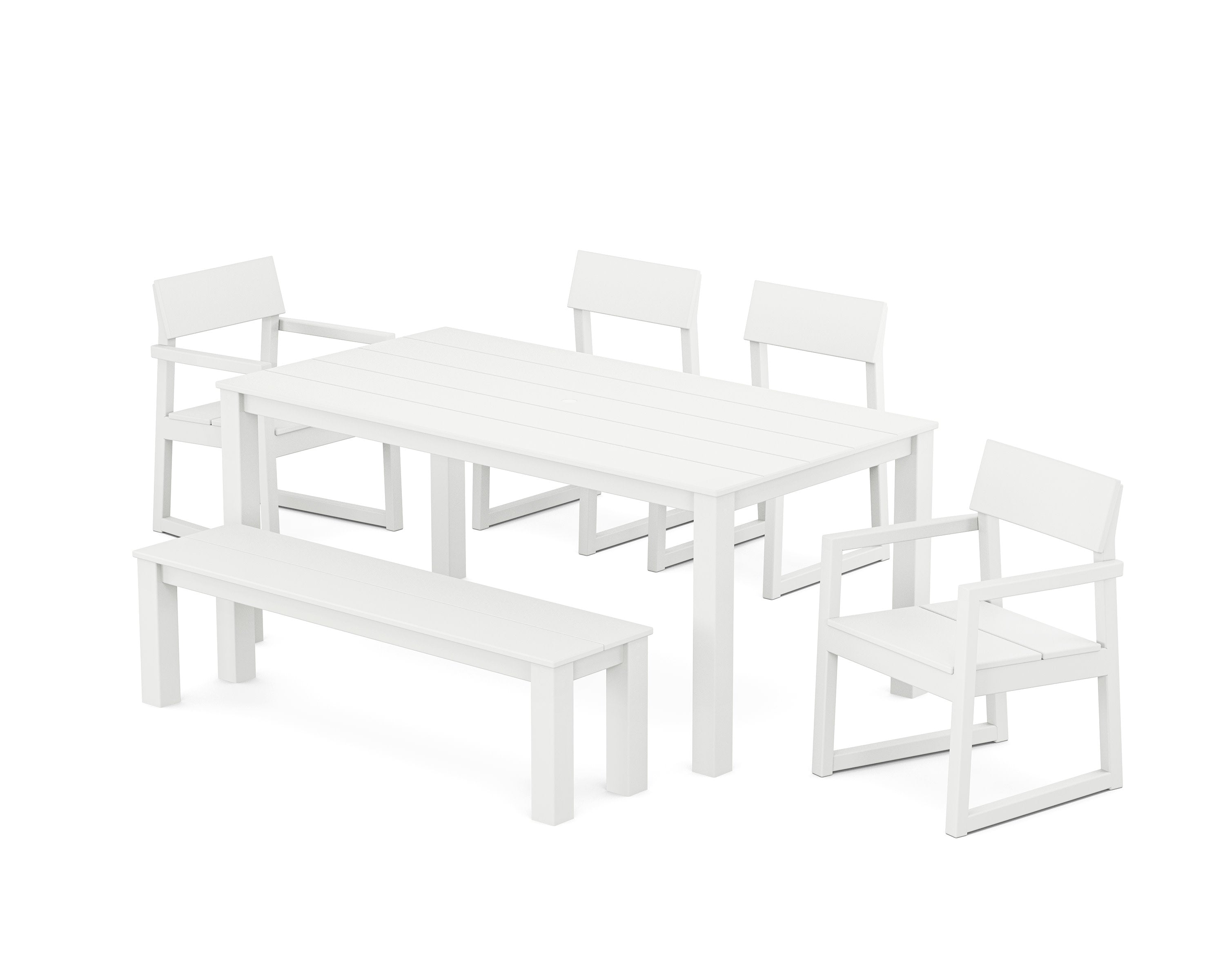 EDGE 6-Piece Parsons Dining Set with Bench in White