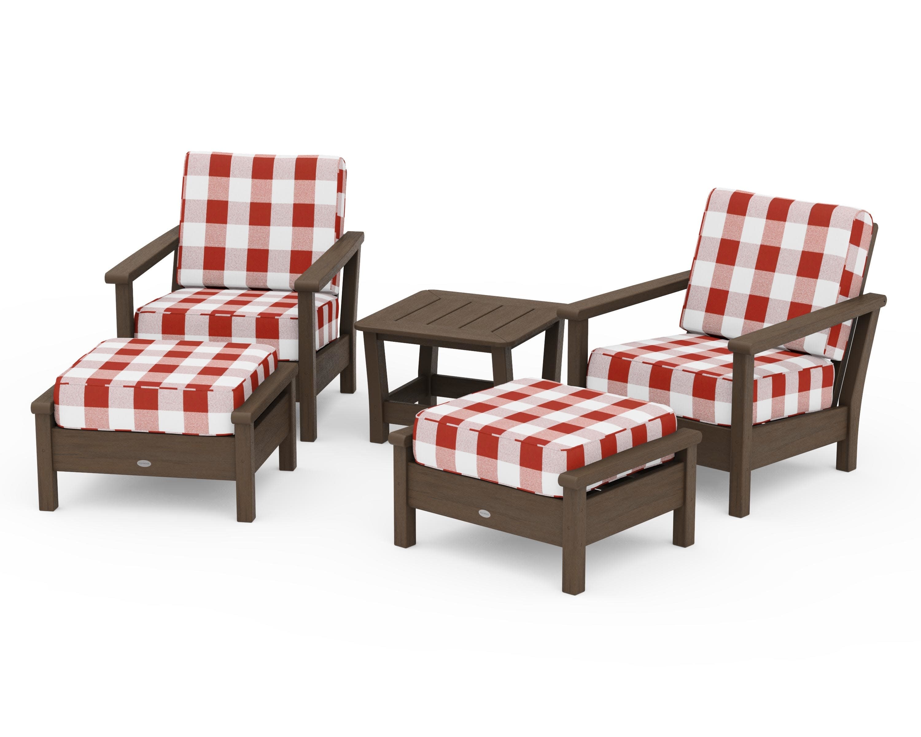 Harbour 5-Piece Deep Seating Chair Set in Kona / Buffalo Plaid Crimson