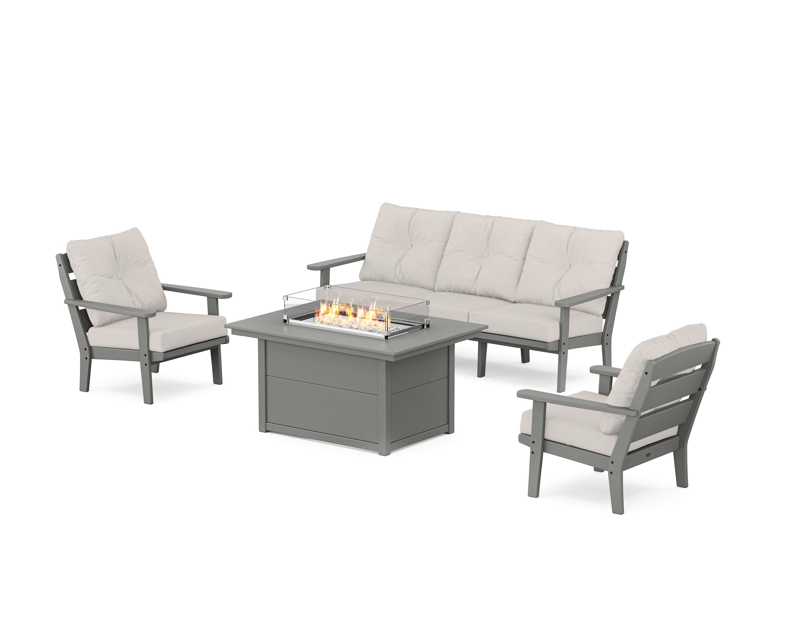 Lakeside Deep Seating Fire Pit Table Set in Slate Grey / Cast Ash