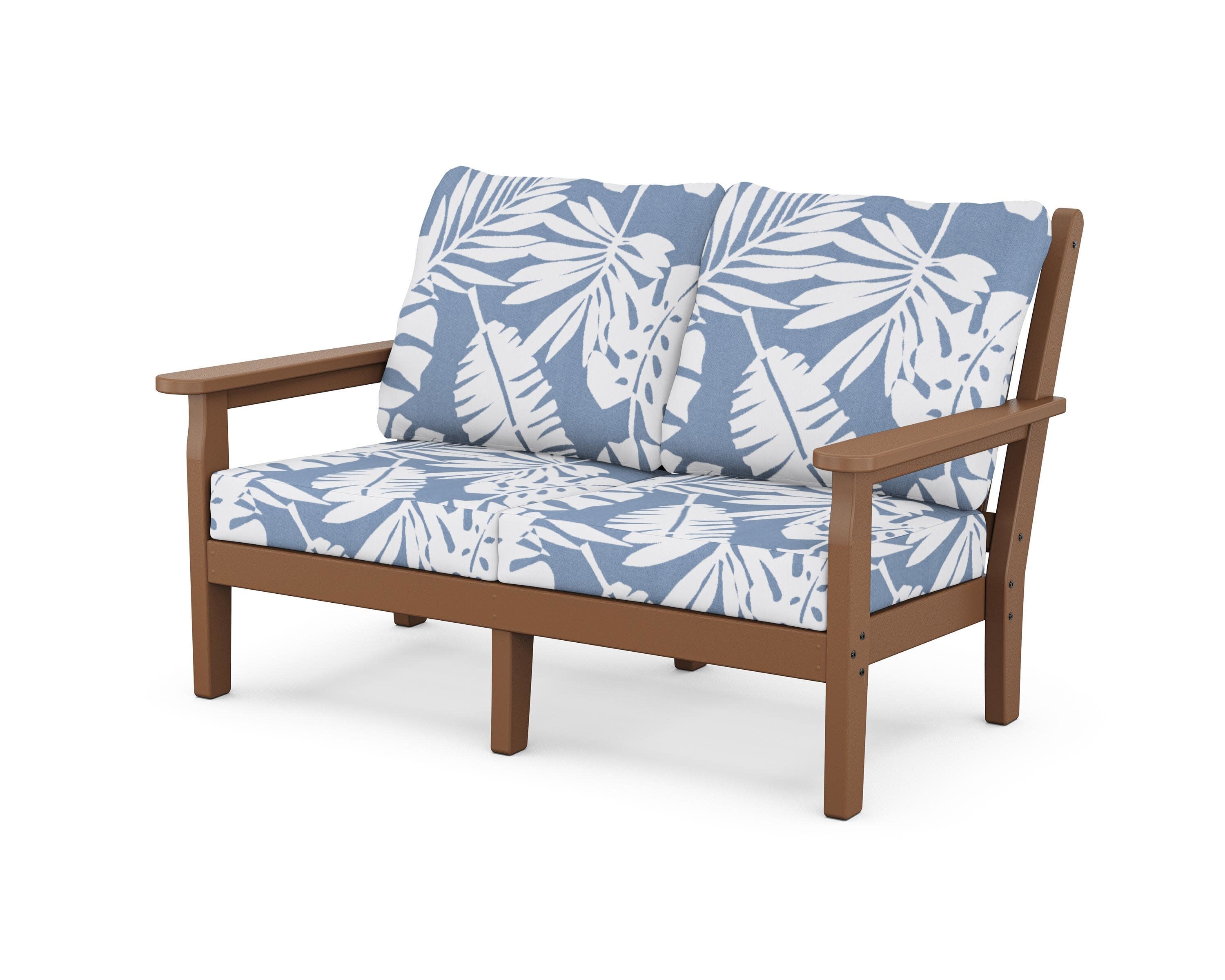 Chippendale Deep Seating Loveseat in Teak / Leaf Sky Blue
