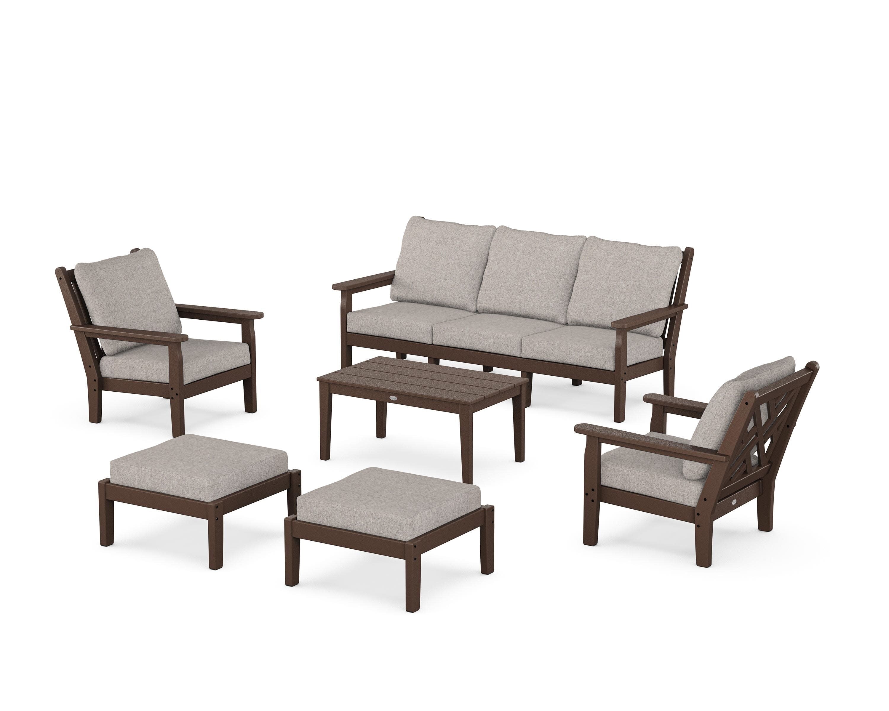 Chippendale 6-Piece Lounge Sofa Set in Mahogany / Weathered Tweed