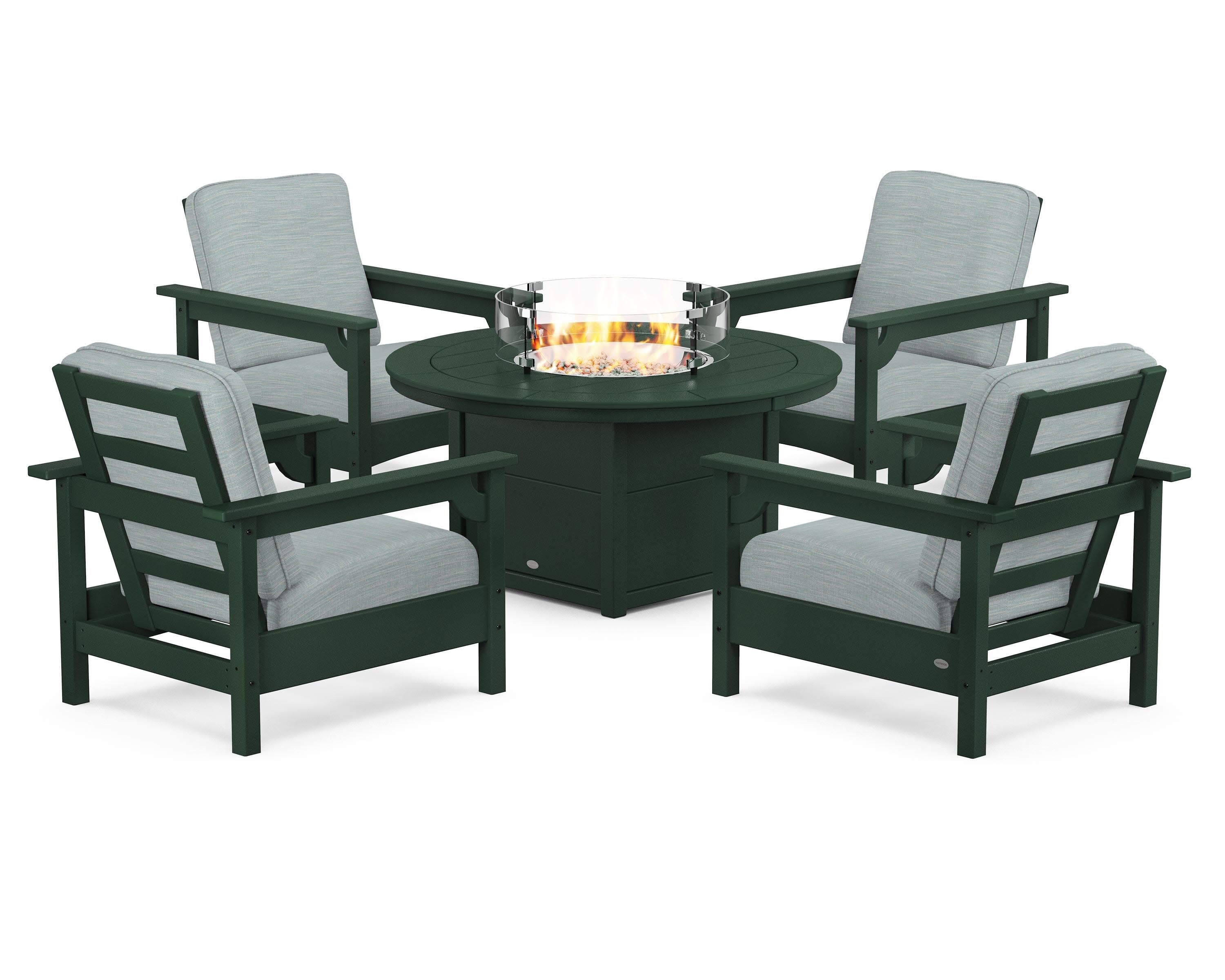 Club 5-Piece Conversation Set with Fire Pit Table in Green / Soothe Mist