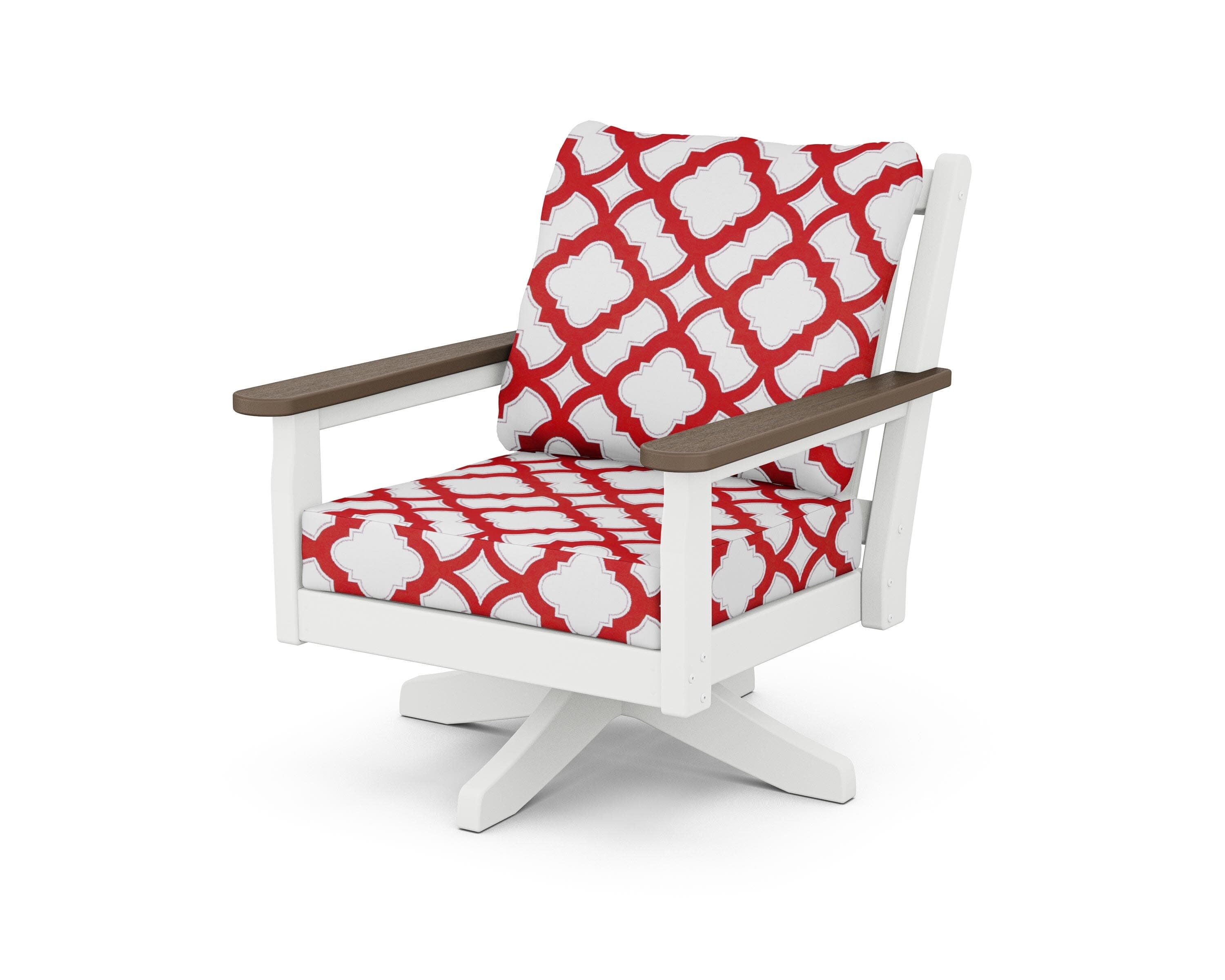 Chippendale Deep Seating Swivel Chair in White / Kona / Trellis Crimson