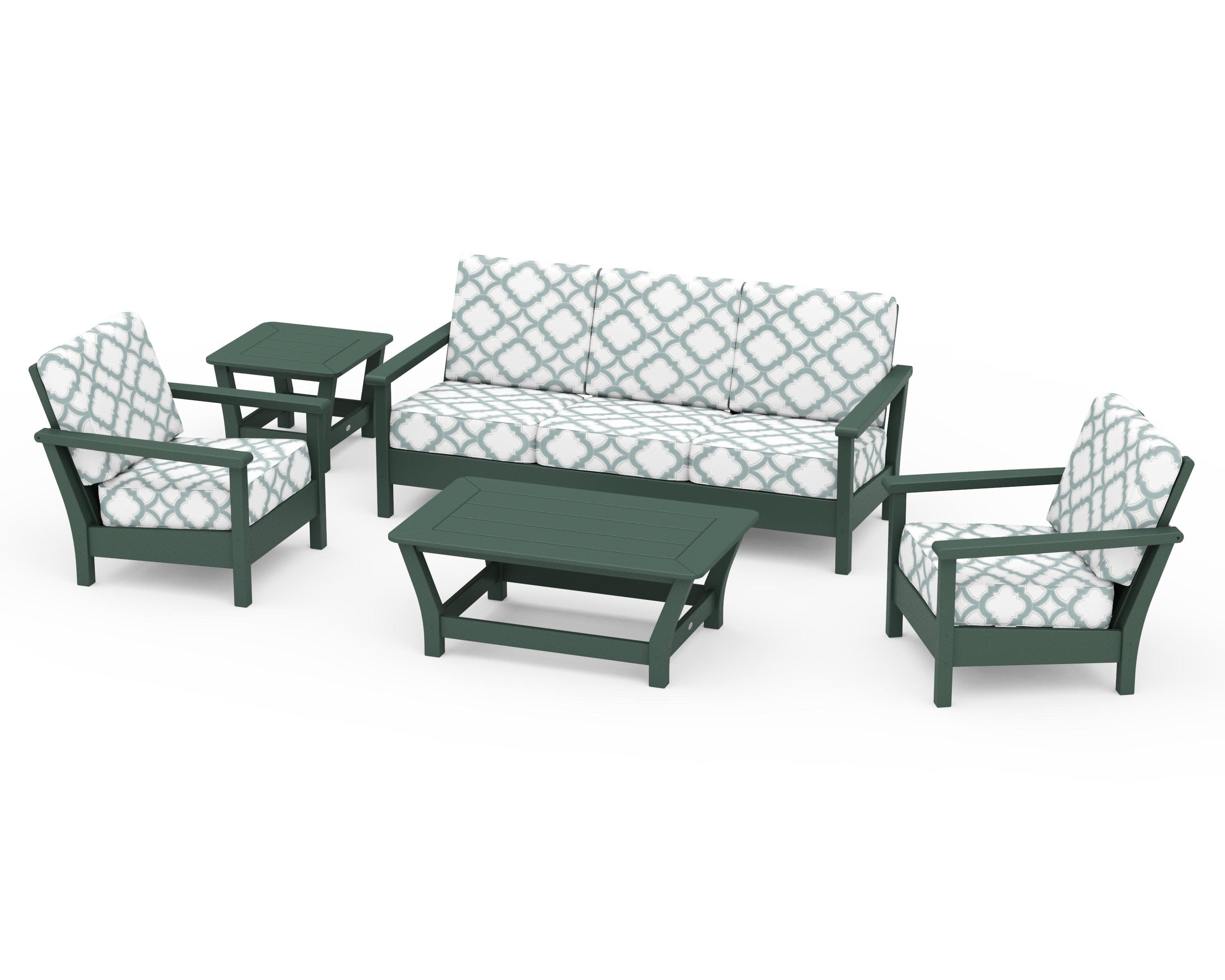 Harbour 5-Piece Deep Seating Set in Green / Trellis Glacier Spa