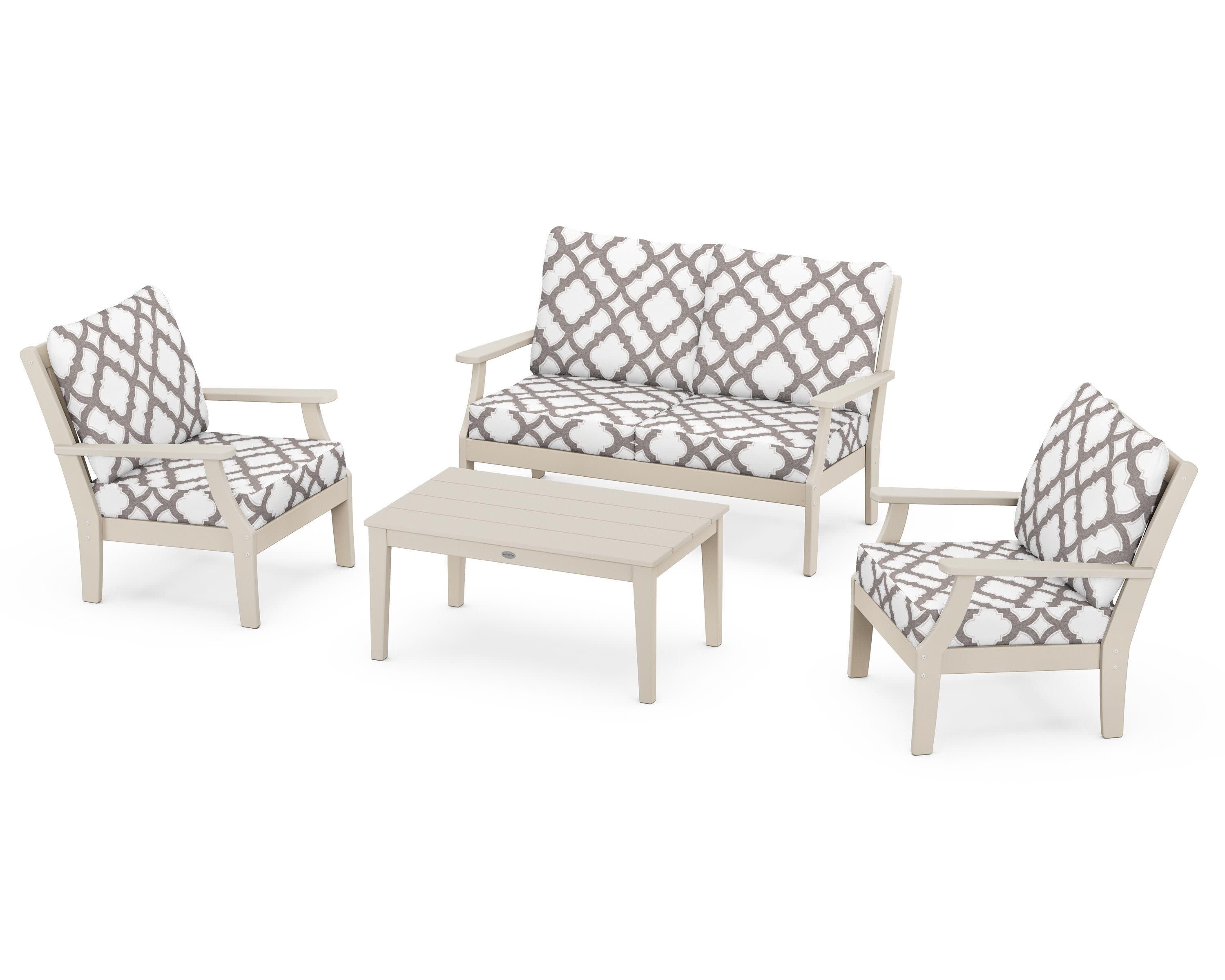 Braxton 4-Piece Deep Seating Chair Set in Sand / Trellis Grey Mist