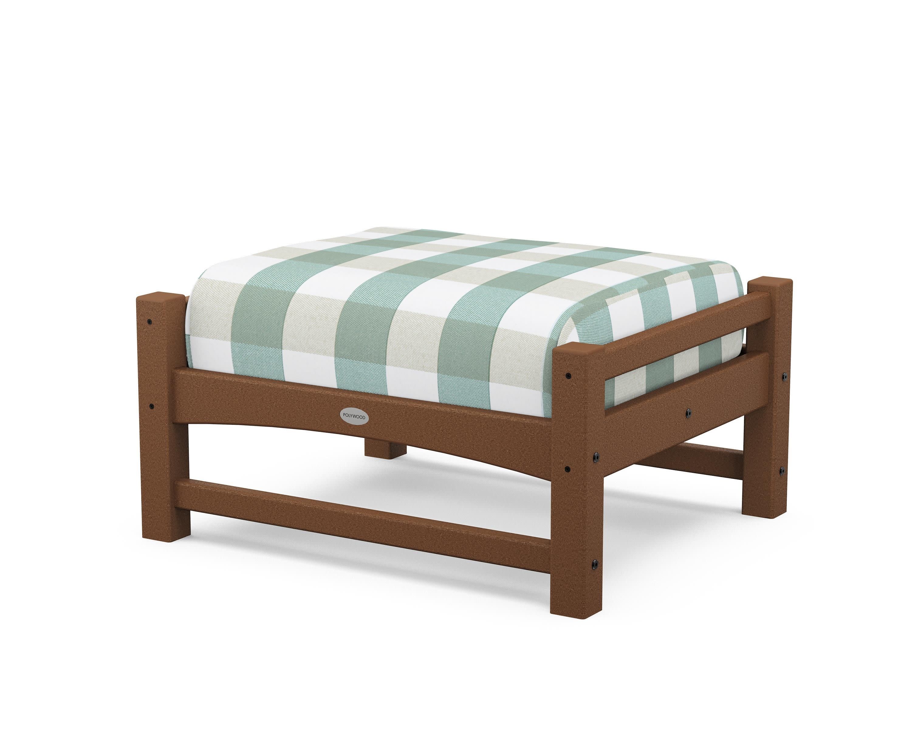 Club Ottoman in Teak / Buffalo Plaid Glacier Spa