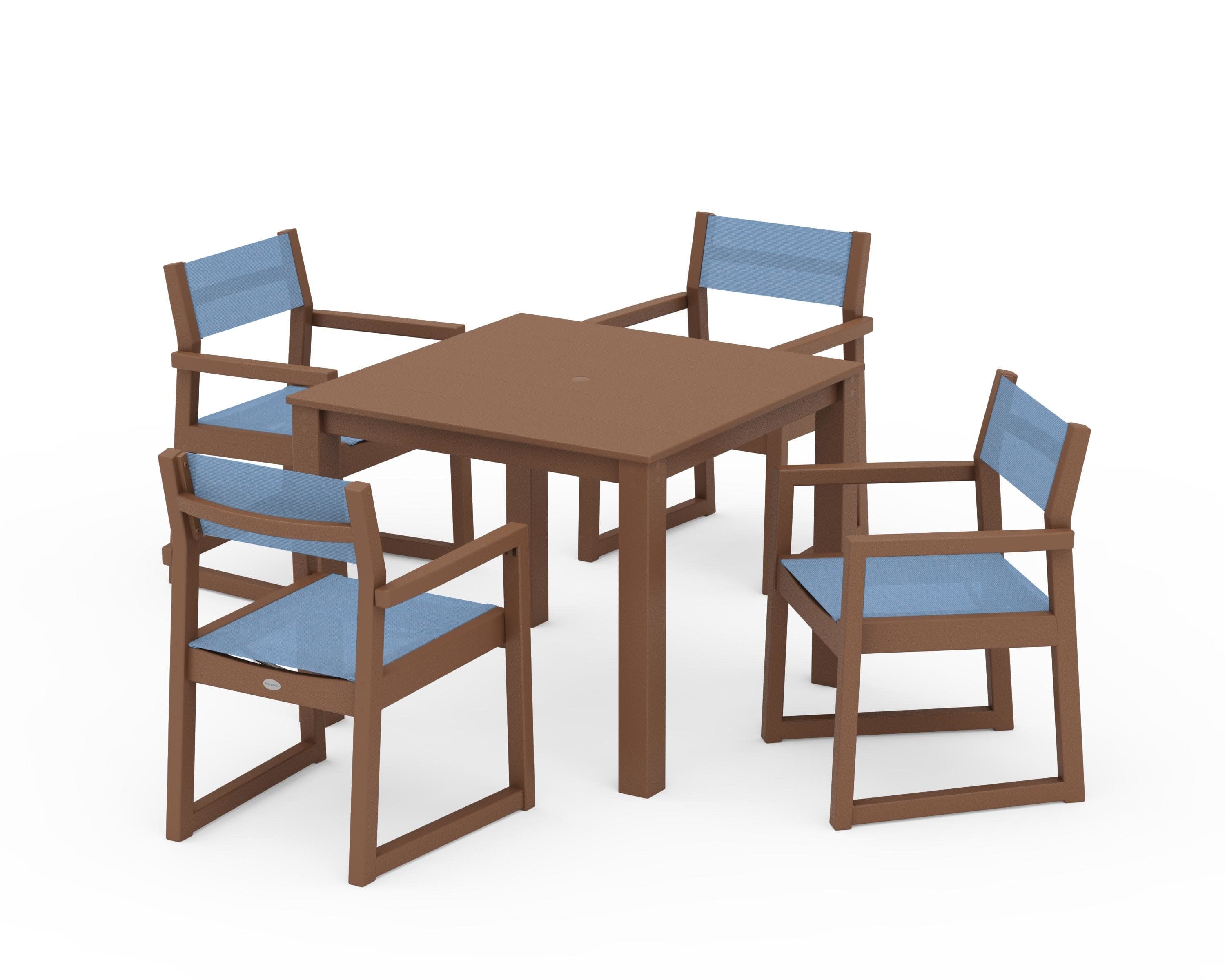 EDGE Sling Arm Chair 5-Piece Parsons Dining Set in Teak / Poolside Sling