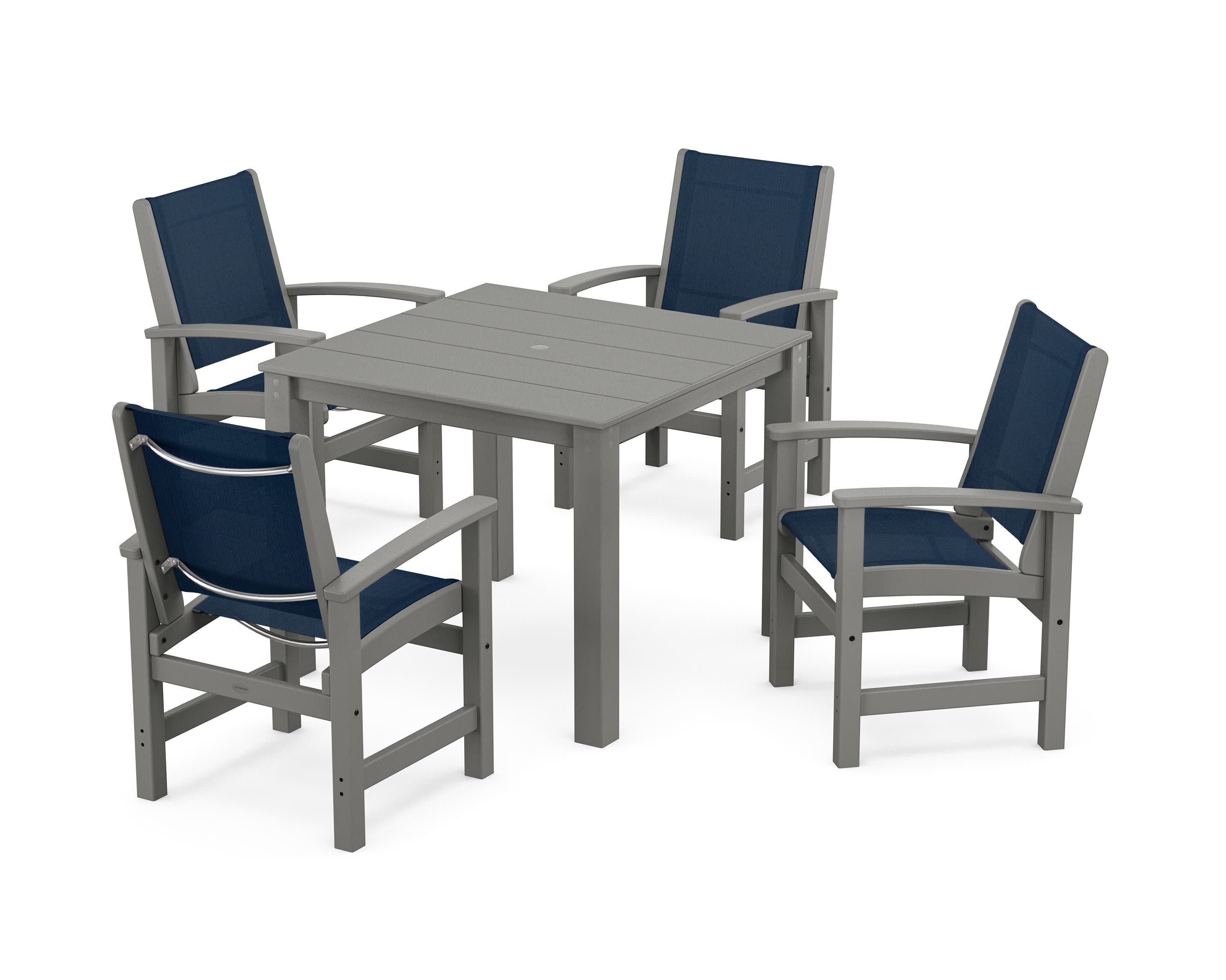 Coastal 5-Piece Parsons Dining Set in Slate Grey / Navy Blue Sling