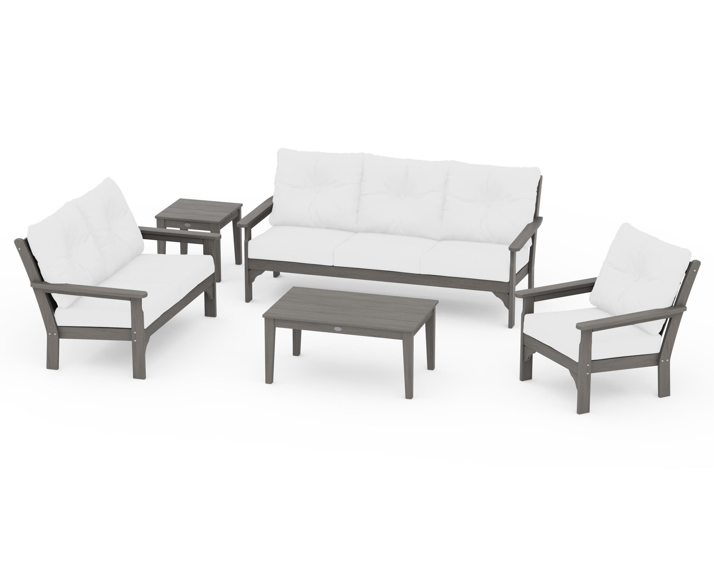 Vineyard 5 Piece Deep Seating Set in Driftwood / Natural