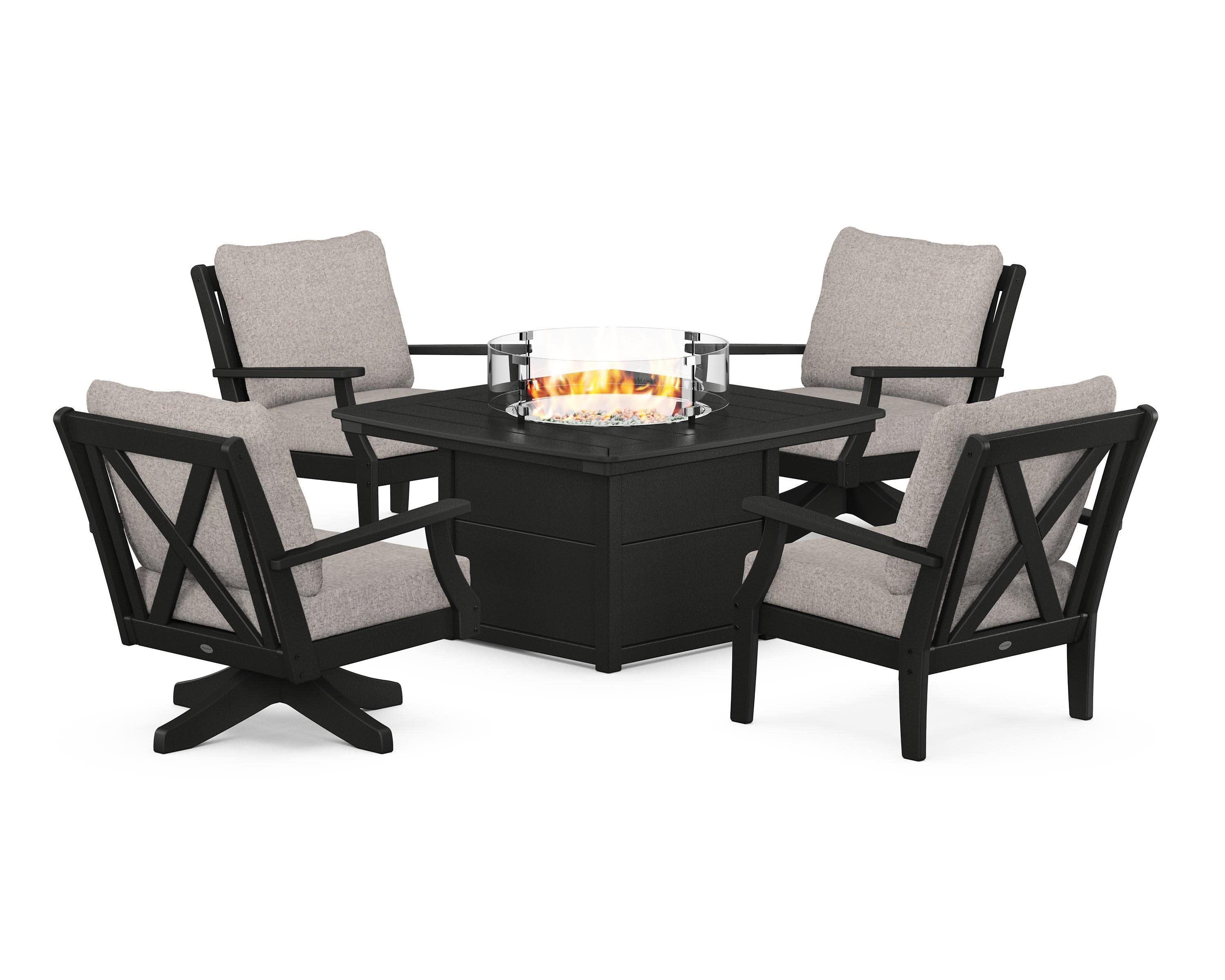 Braxton 5-Piece Deep Seating Set with Fire Table in Black / Weathered Tweed