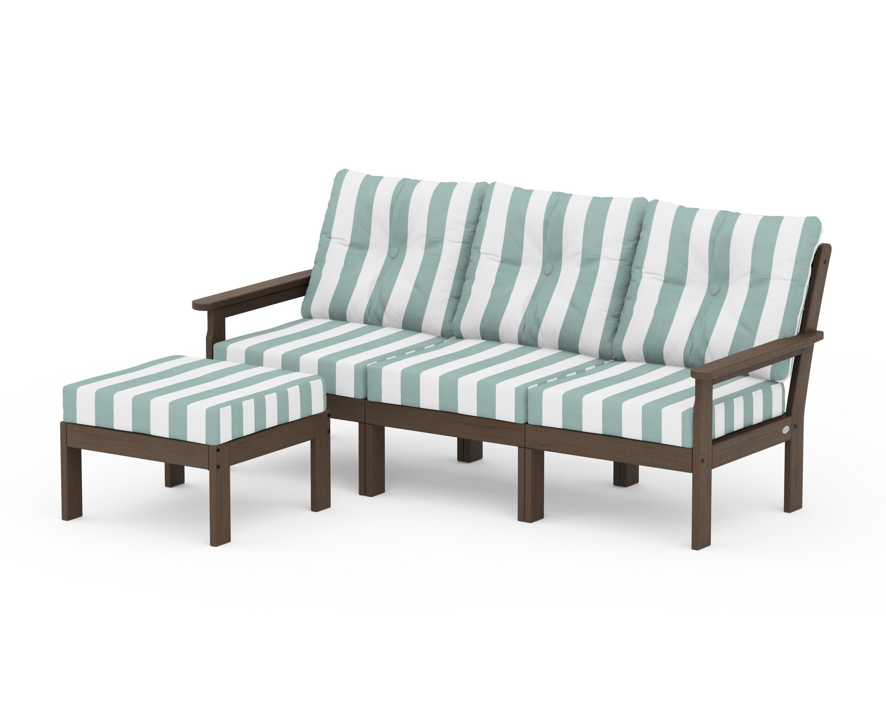 Vineyard 4-Piece Sectional with Ottoman in Kona / Cabana Stripe Glacier Spa