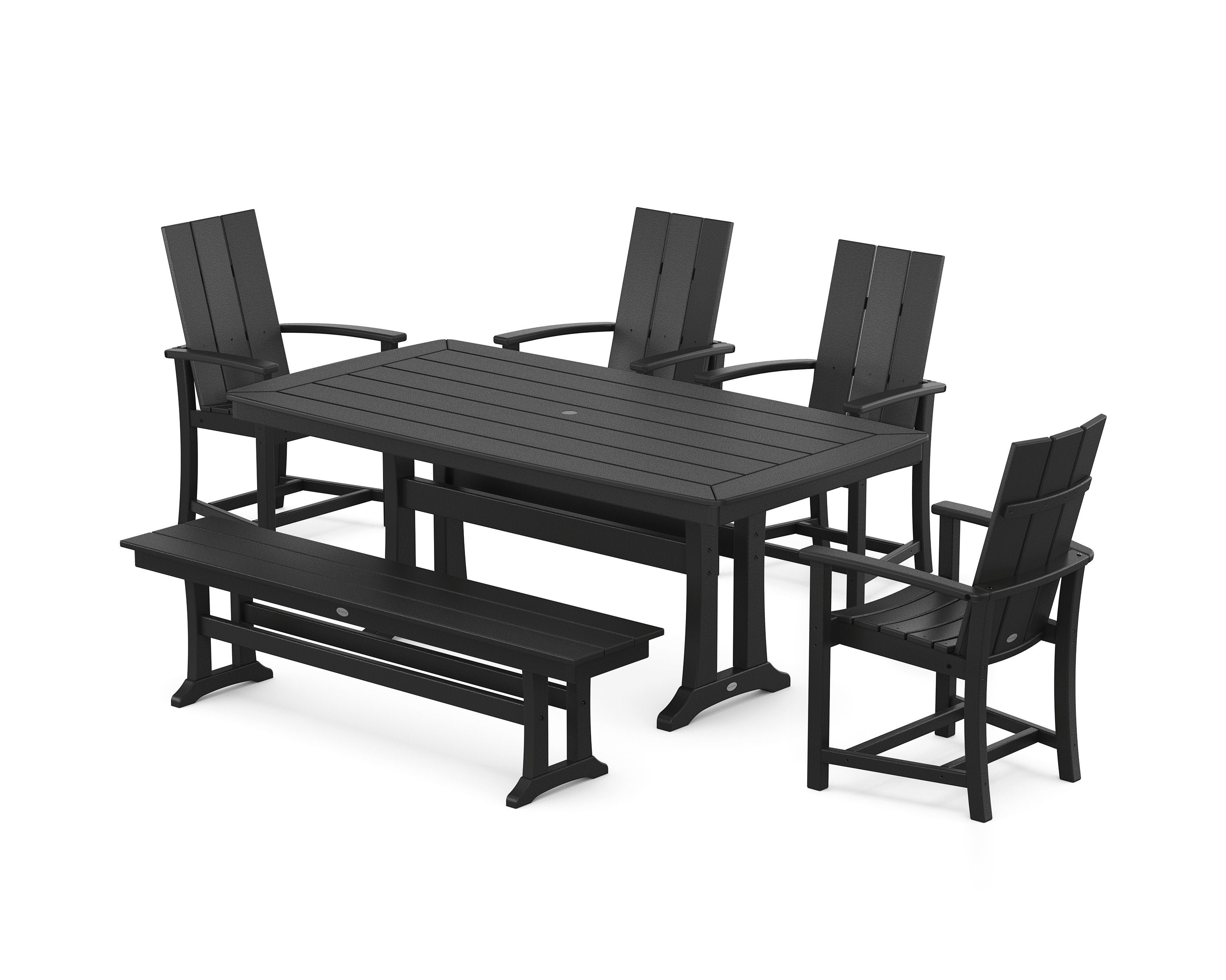 Modern Adirondack 6-Piece Dining Set with Trestle Legs and Bench in Black