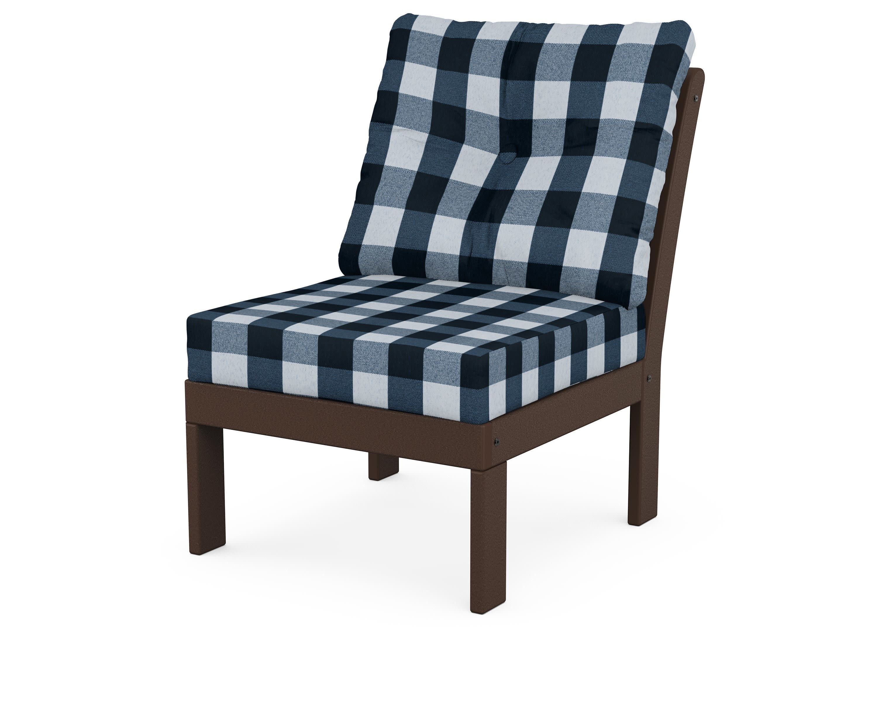Vineyard Modular Armless Chair in Mahogany / Buffalo Plaid Marine Indigo