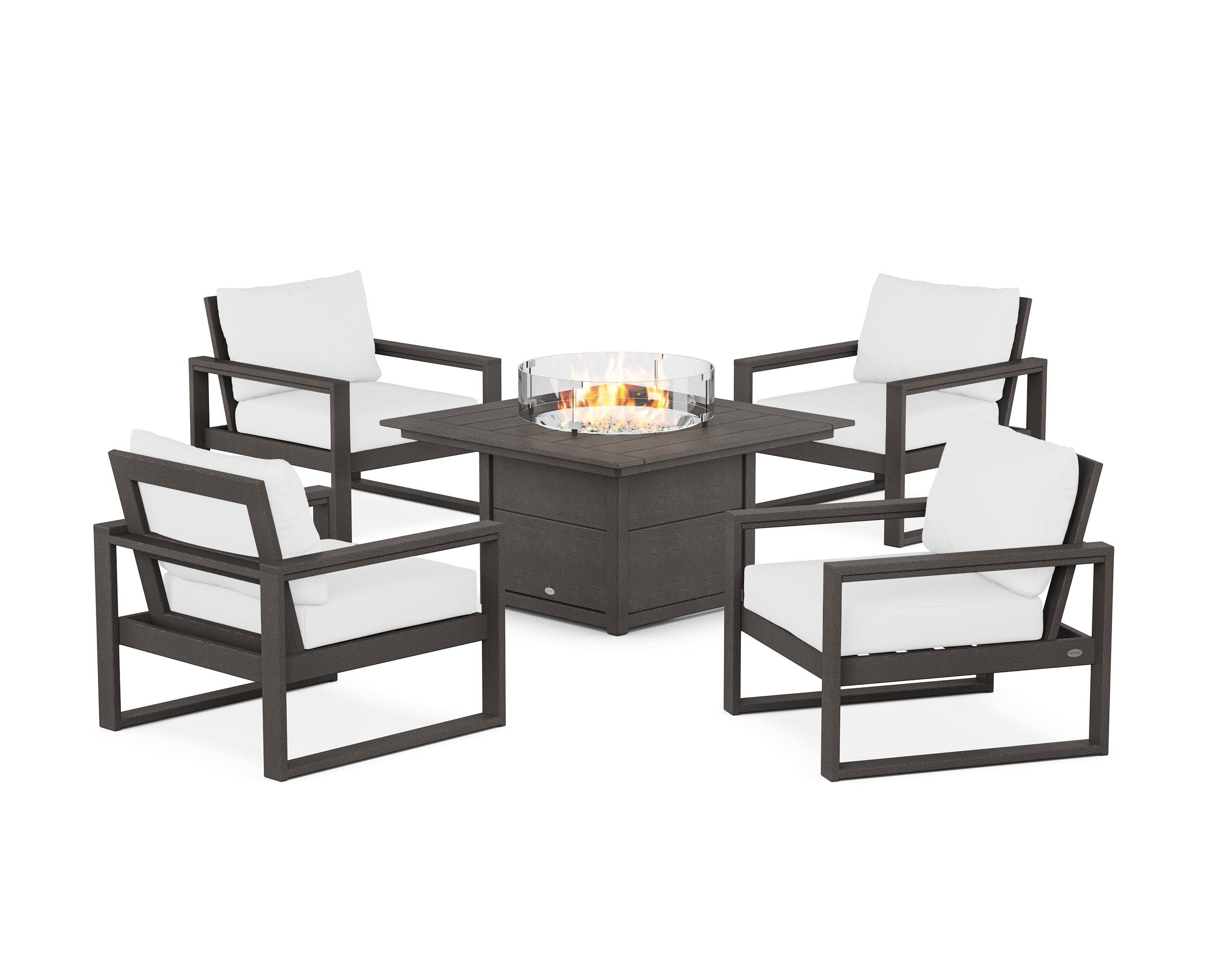EDGE Sectional 5-Piece Deep Seating Set with Fire Pit Table in Vintage Coffee / Natural