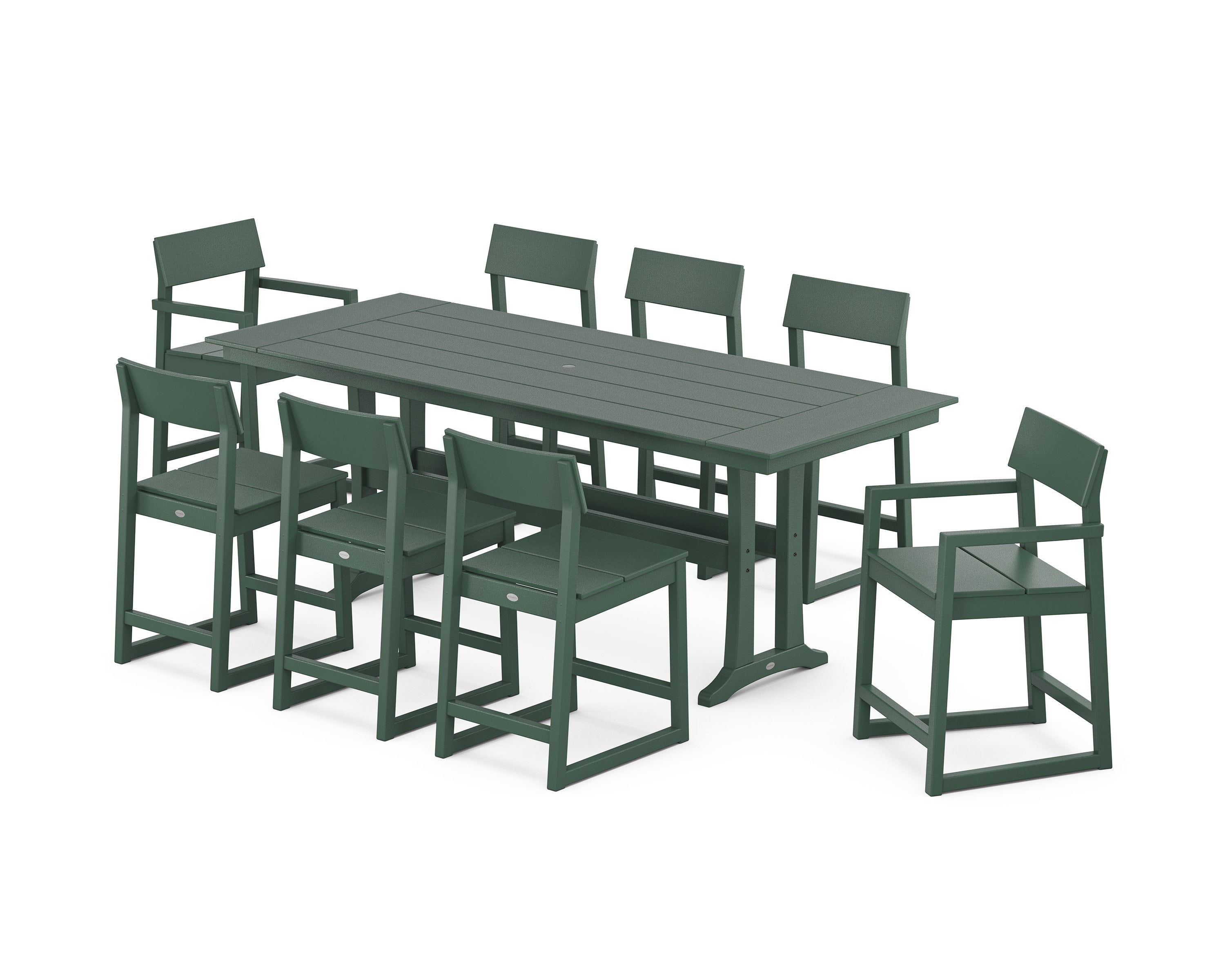 EDGE 9-Piece Farmhouse Counter Set with Trestle Legs in Green